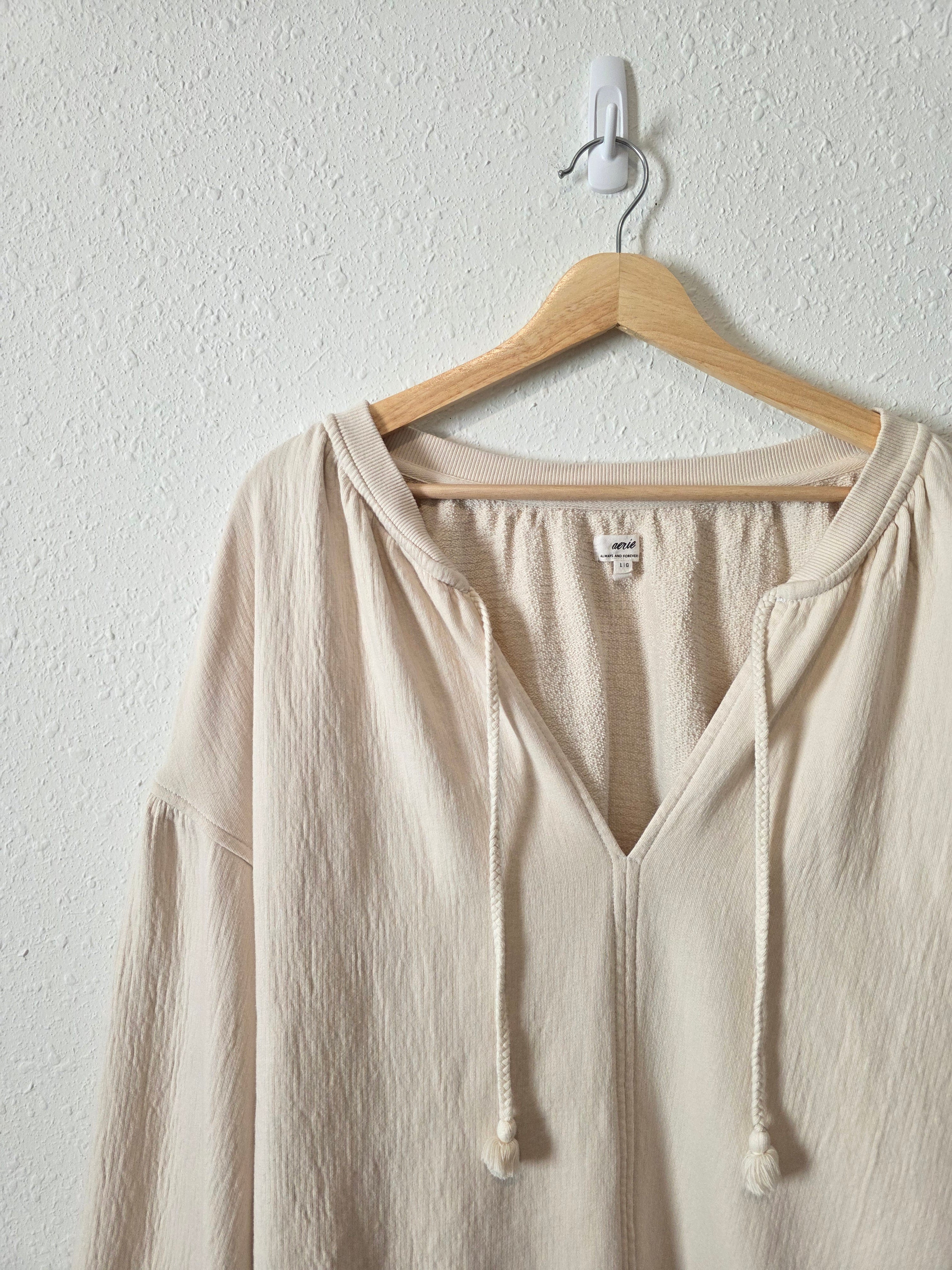 Aerie Cream Tasseled Sweatshirt (L)