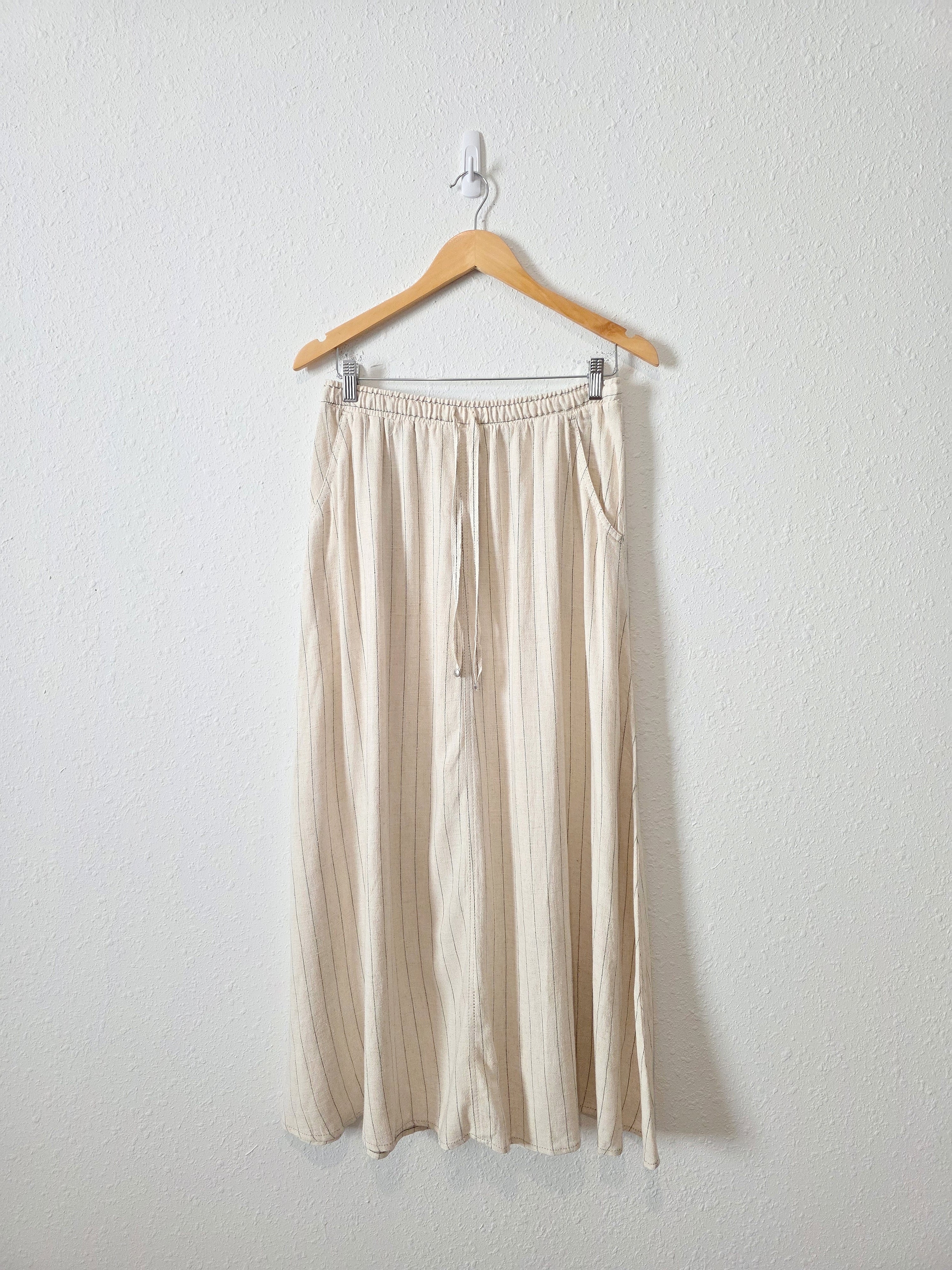 Linen Blend Striped Maxi Skirt (M)