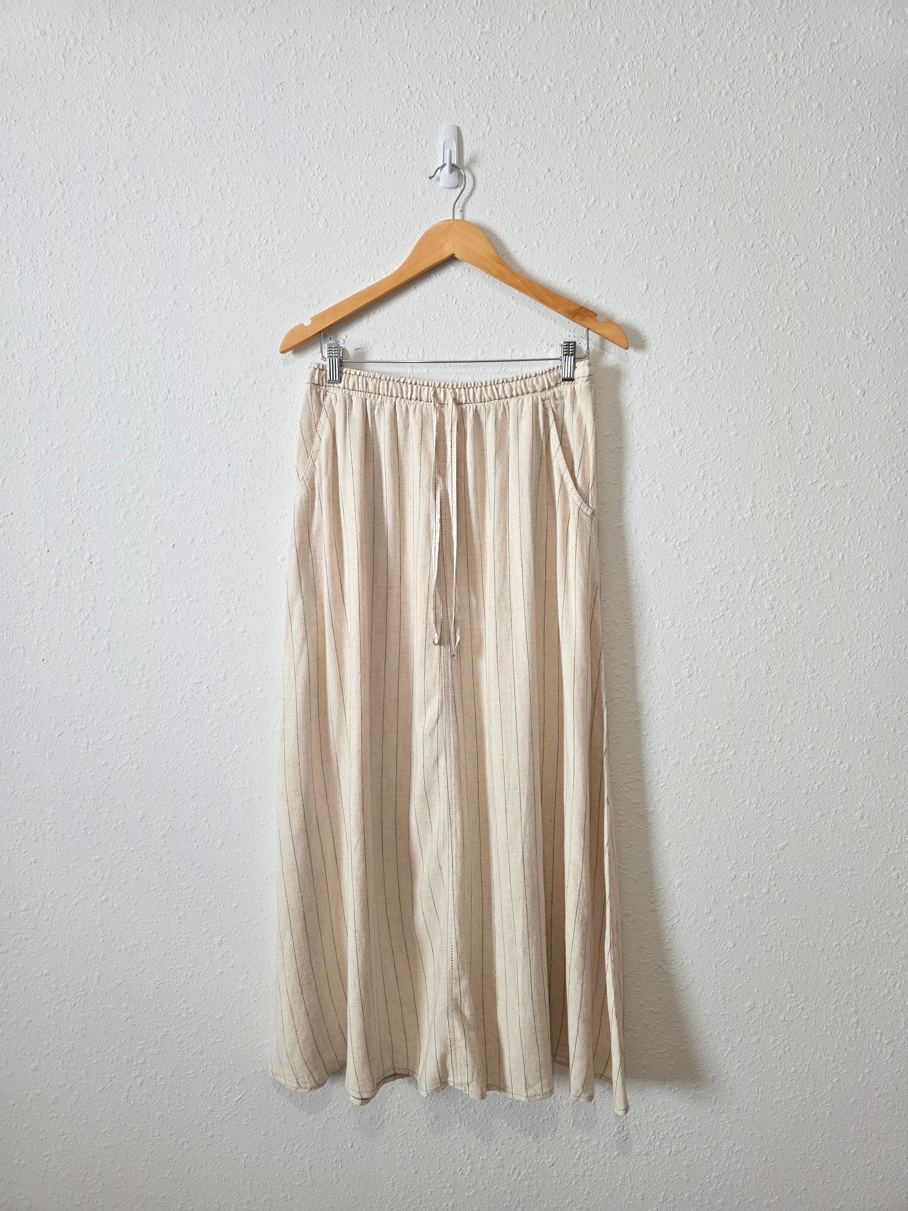 Linen Blend Striped Maxi Skirt (M)