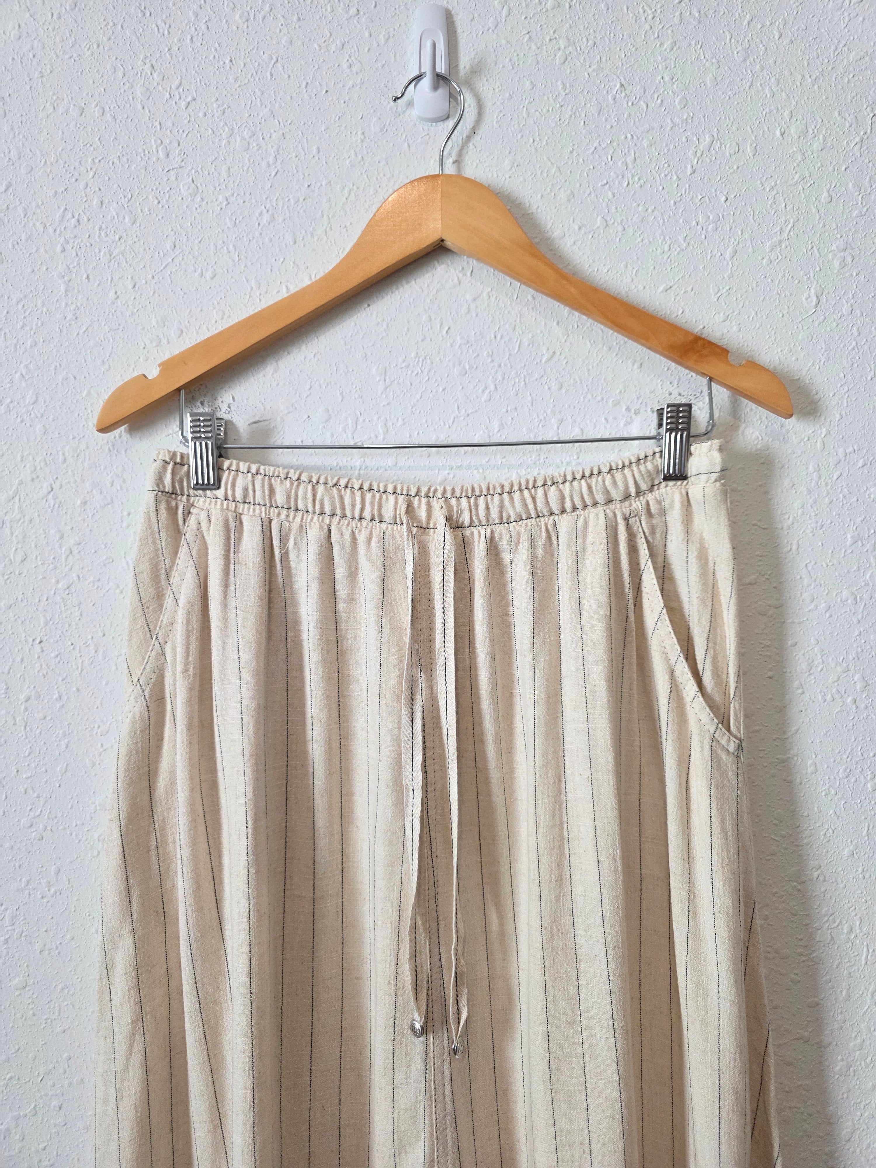 Linen Blend Striped Maxi Skirt (M)