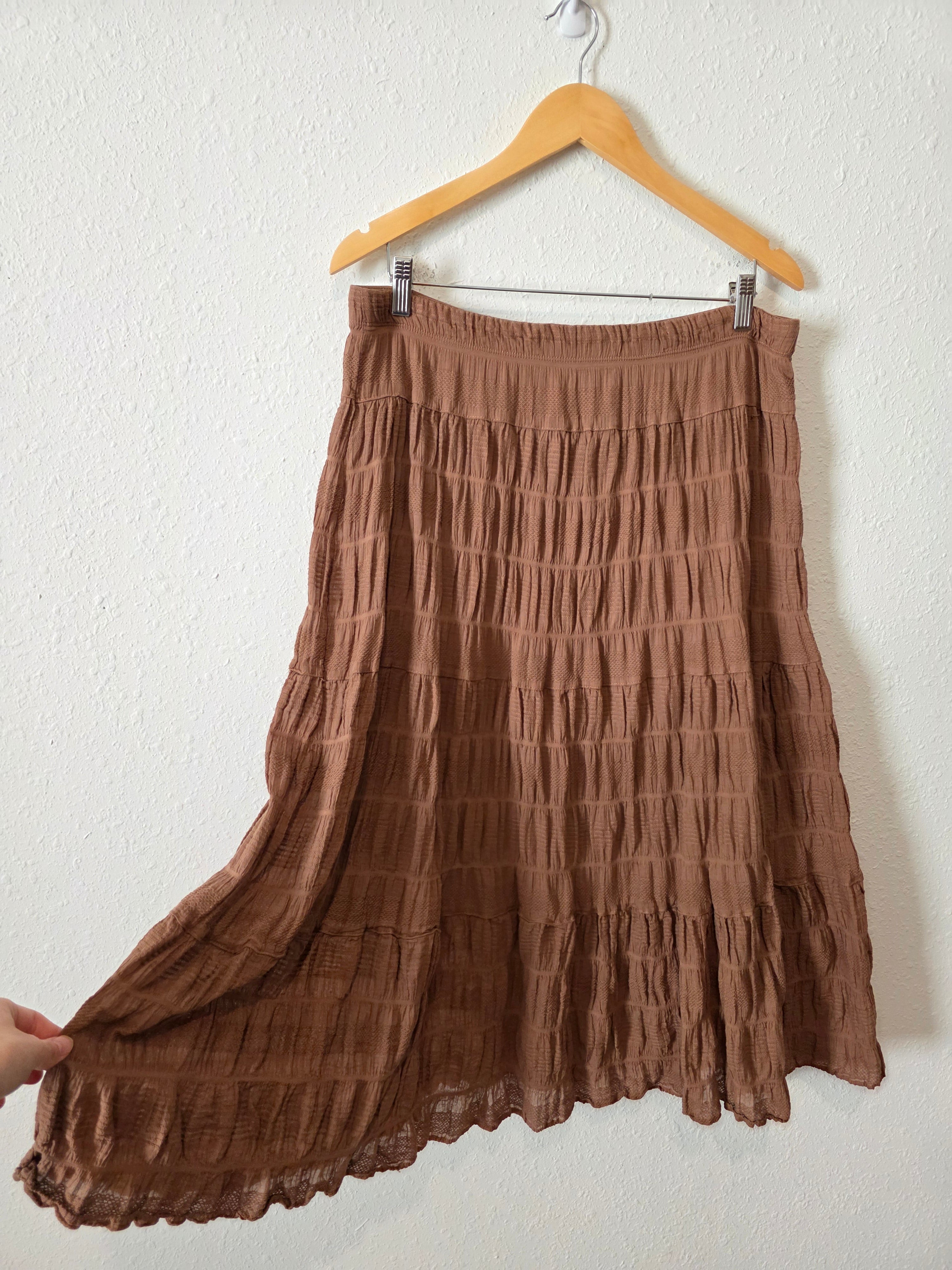 Brown Textured Midi Skirt (XL)