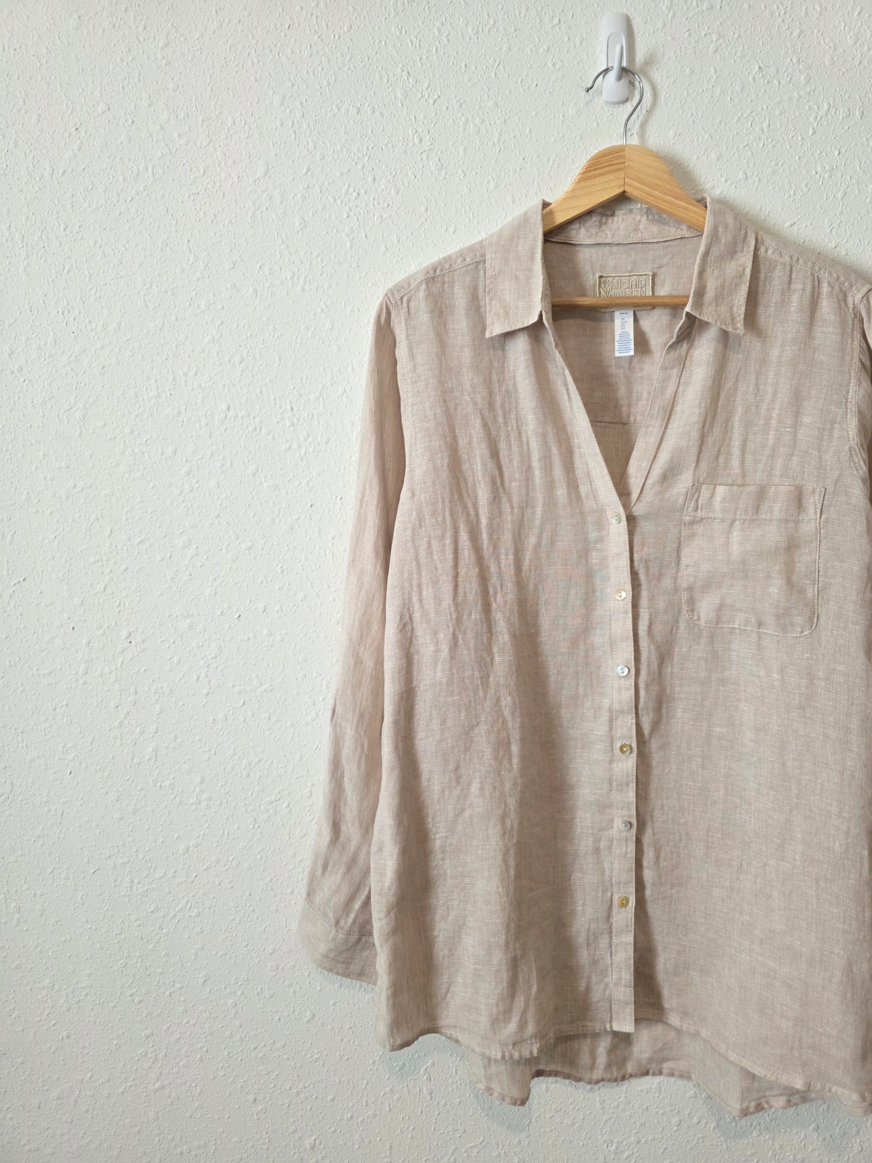 Neutral Linen Button Up Shirt (L)