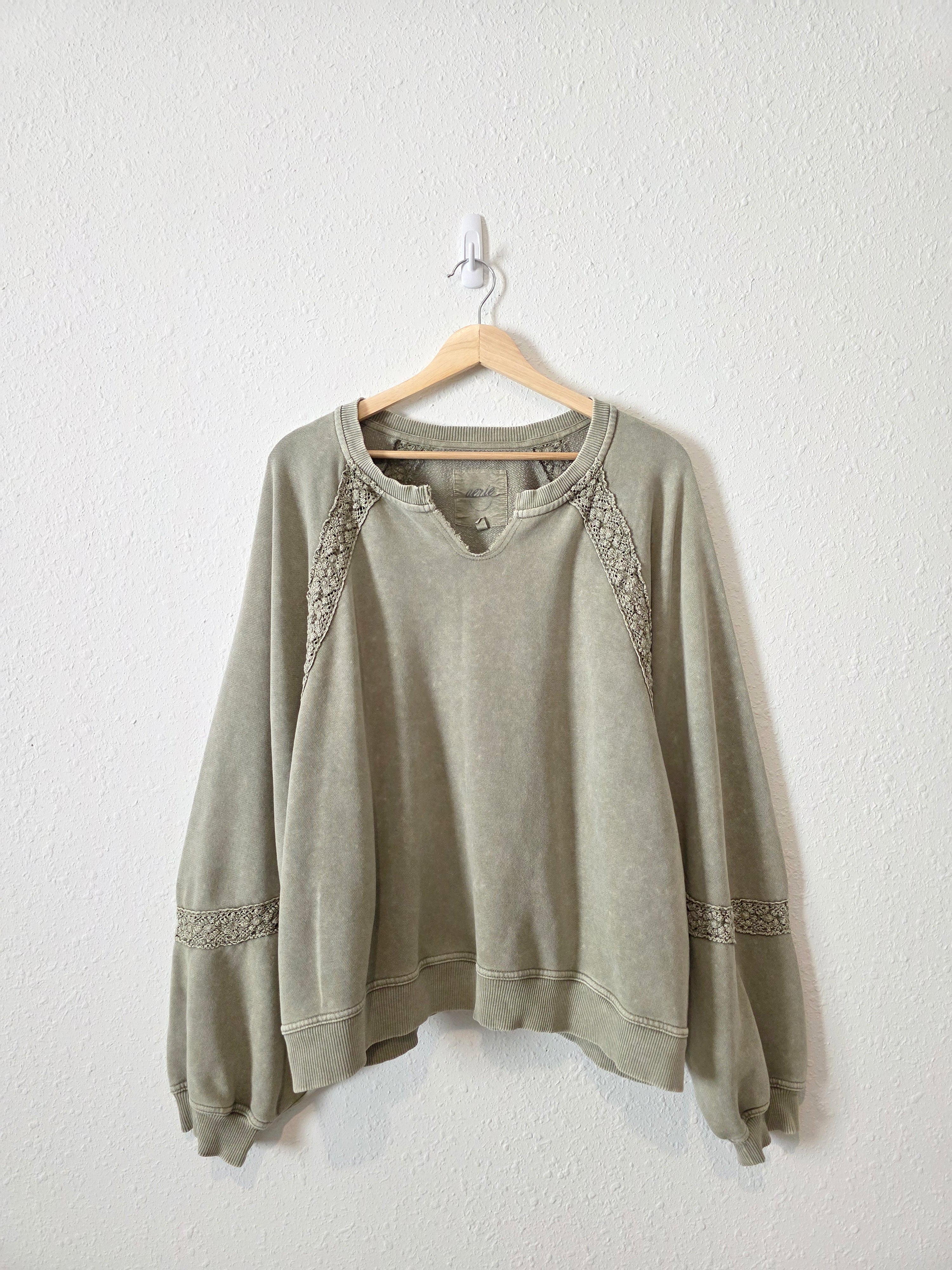 Aerie Olive Crochet Sweatshirt (XL)