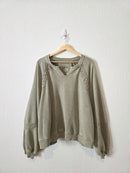 Aerie Olive Crochet Sweatshirt (XL)
