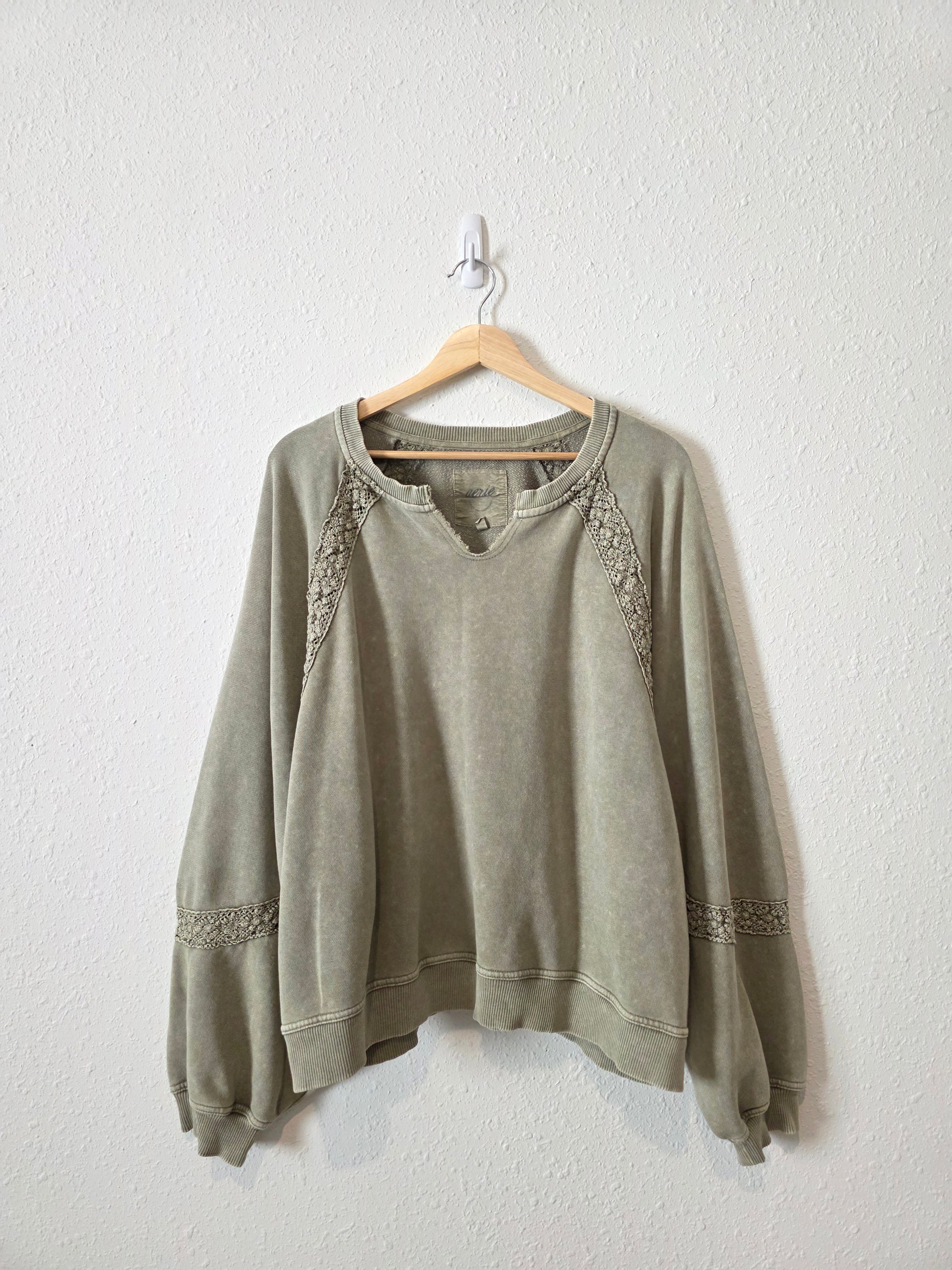 Aerie Olive Crochet Sweatshirt (XL)