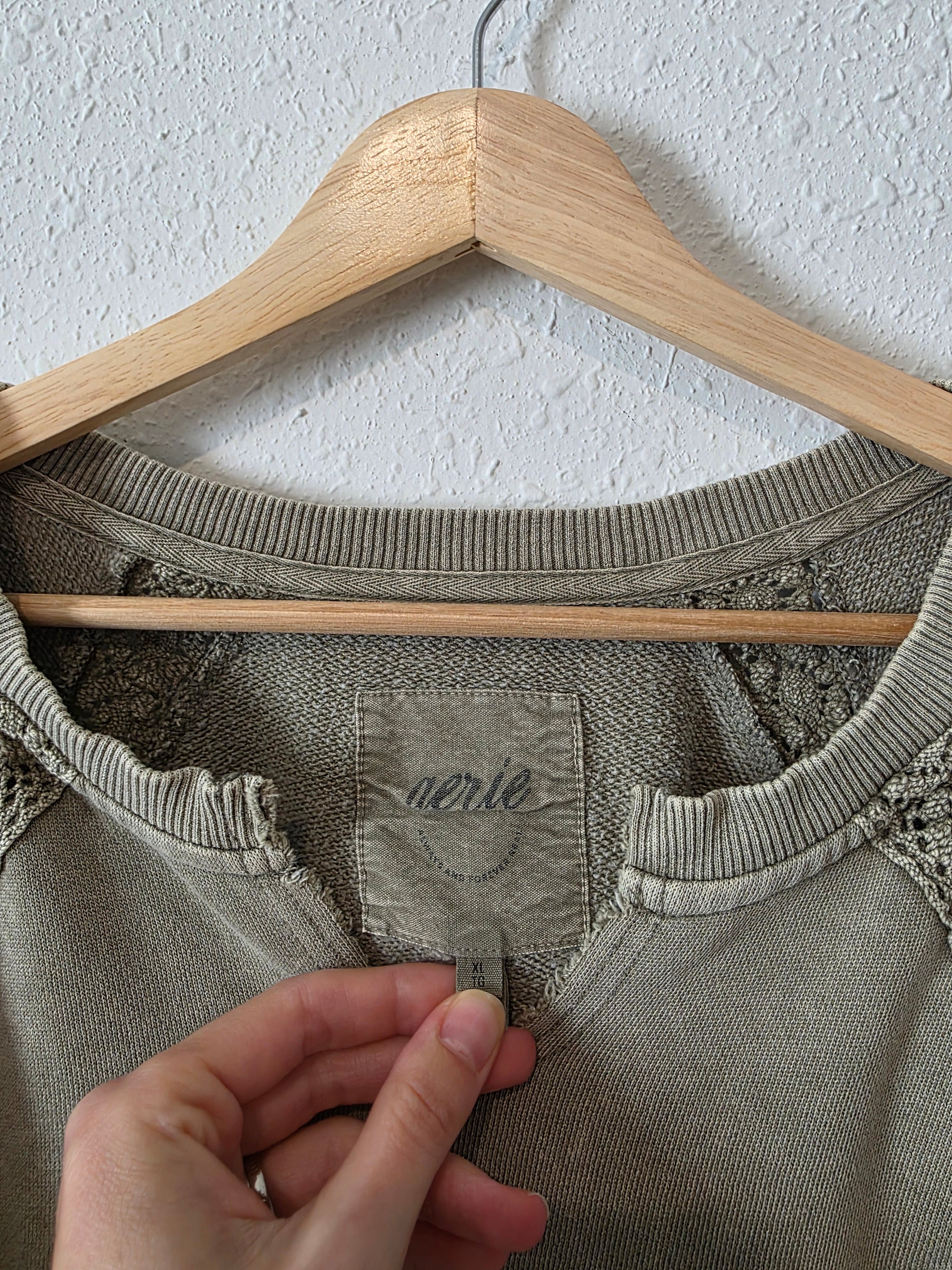 Aerie Olive Crochet Sweatshirt (XL)