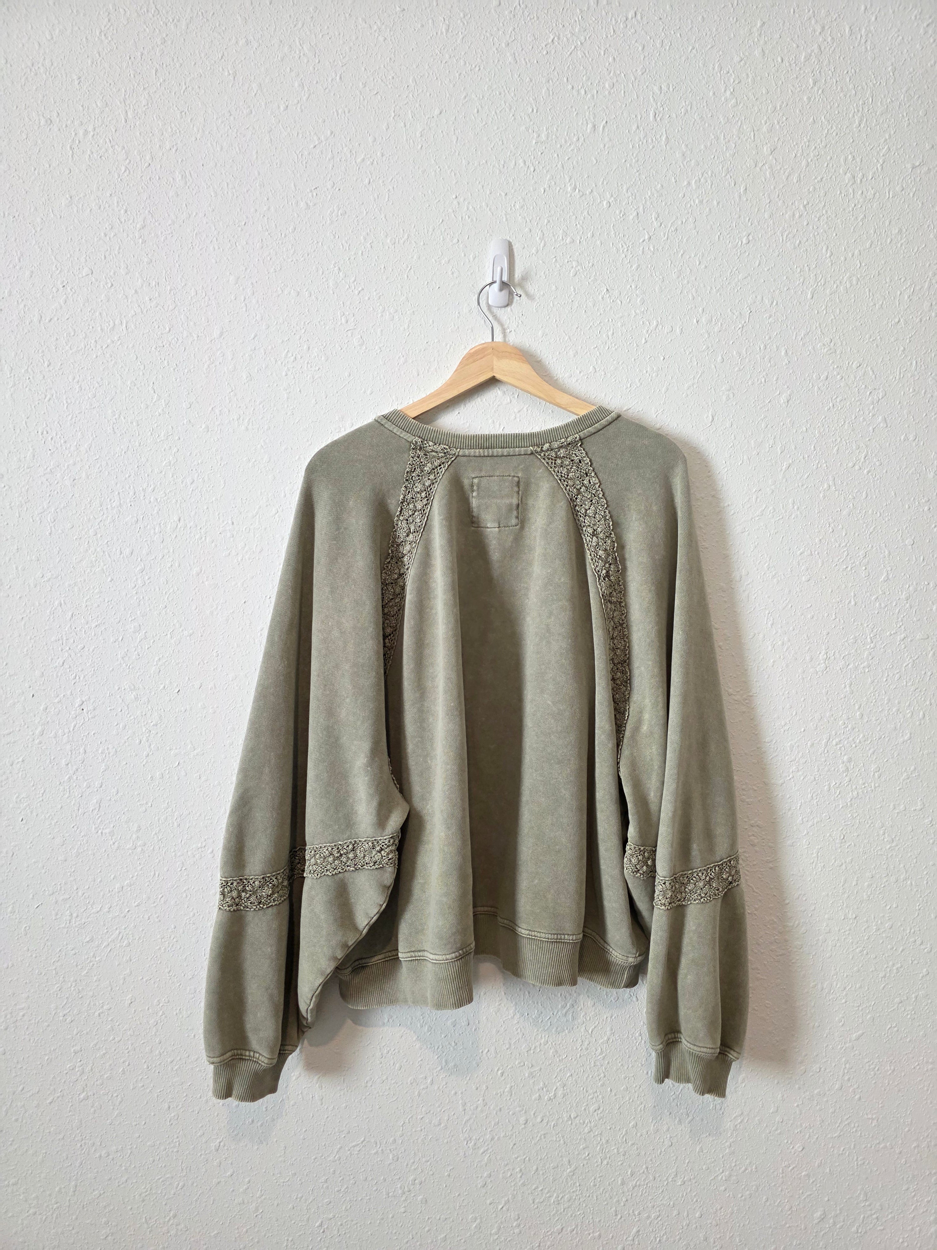 Aerie Olive Crochet Sweatshirt (XL)