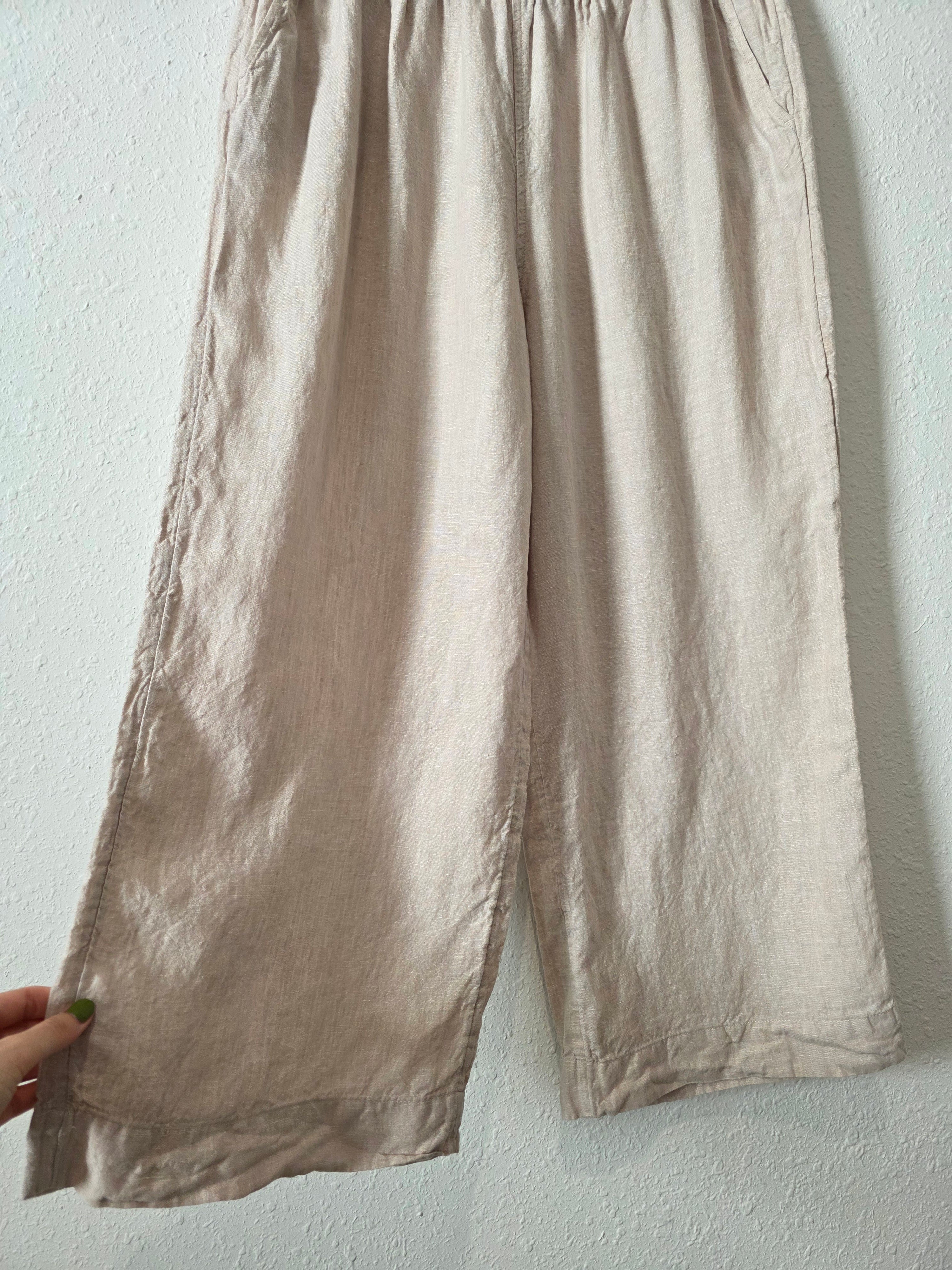 Neutral Wide Leg Linen Pants (XL)