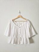 White Button Front Cotton Blouse (XXL)