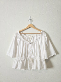 White Button Front Cotton Blouse (XXL)