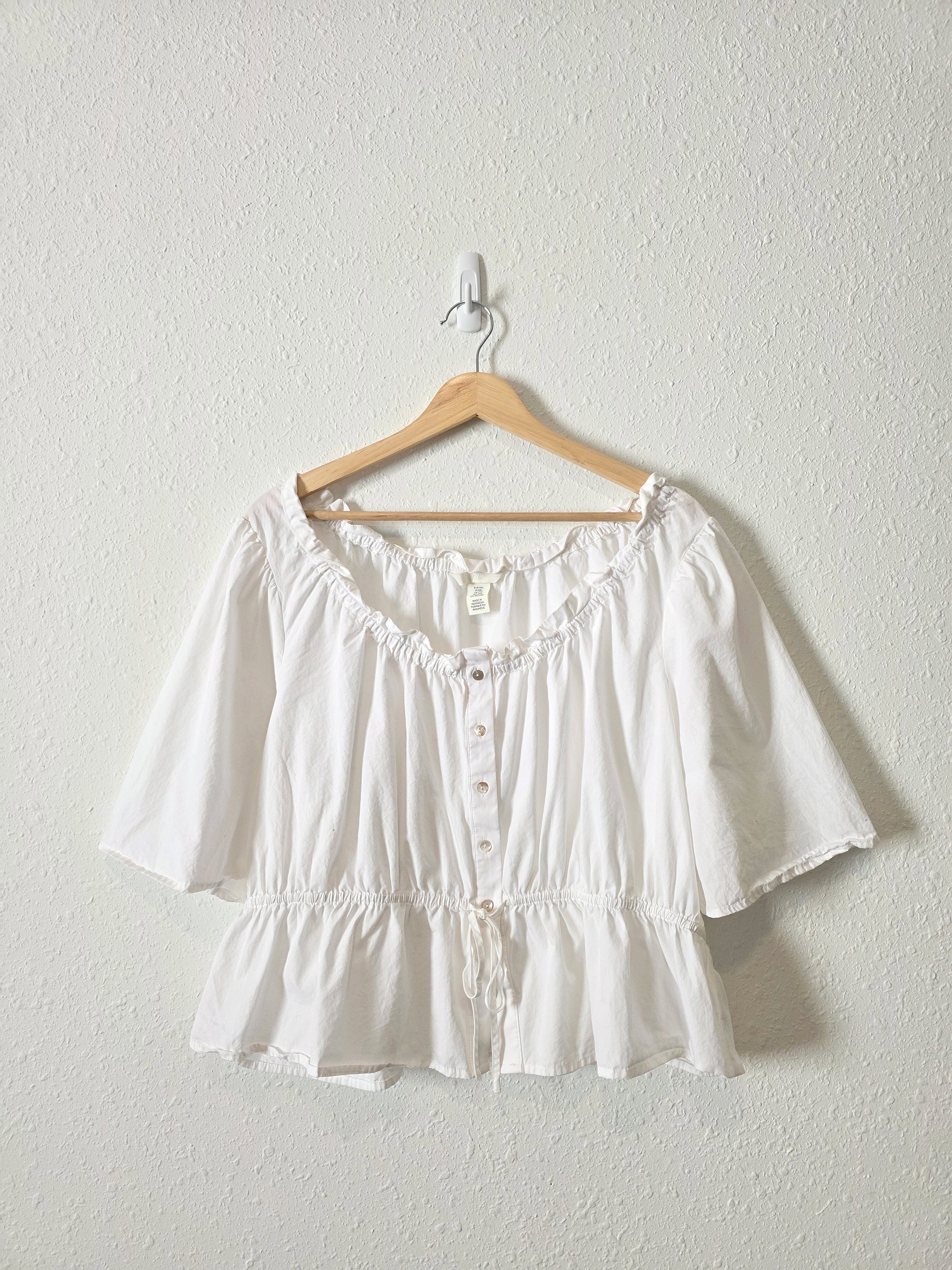 White Button Front Cotton Blouse (XXL)