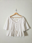 White Button Front Cotton Blouse (XXL)