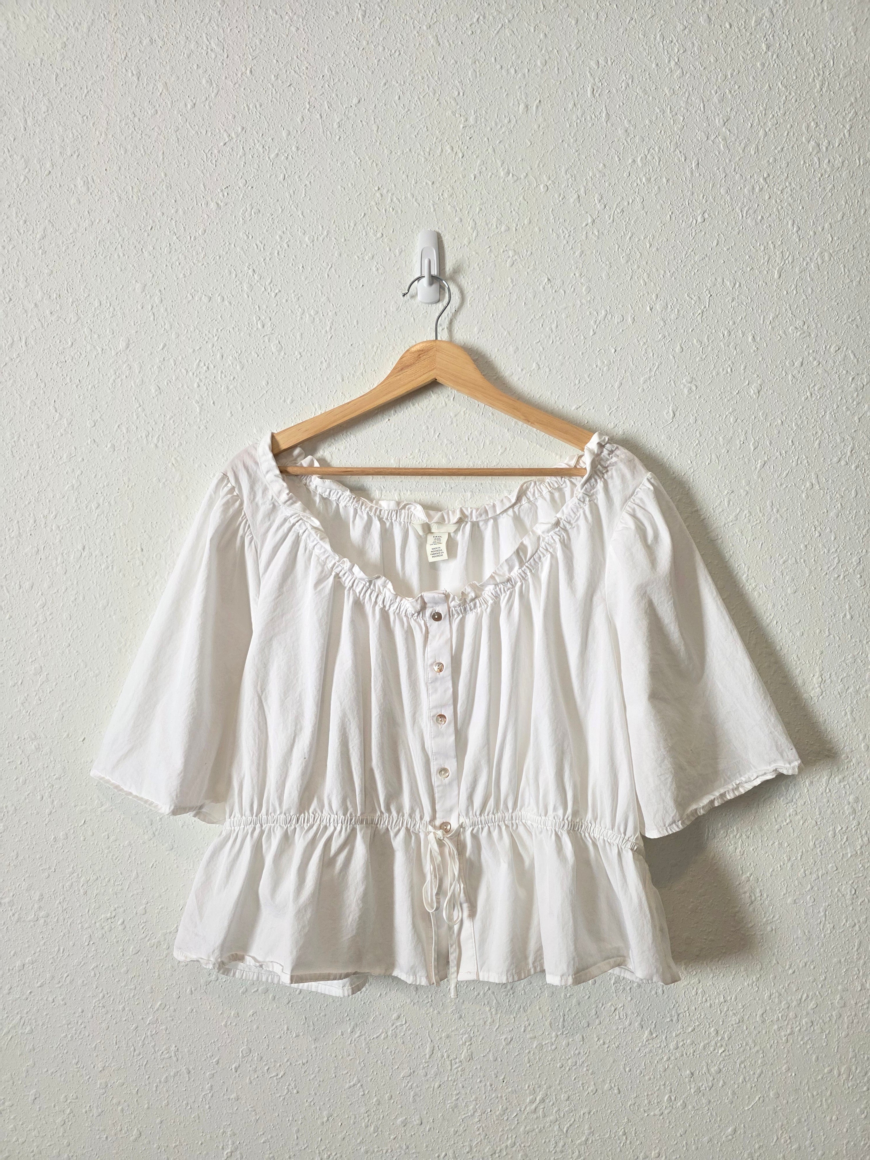 White Button Front Cotton Blouse (XXL)