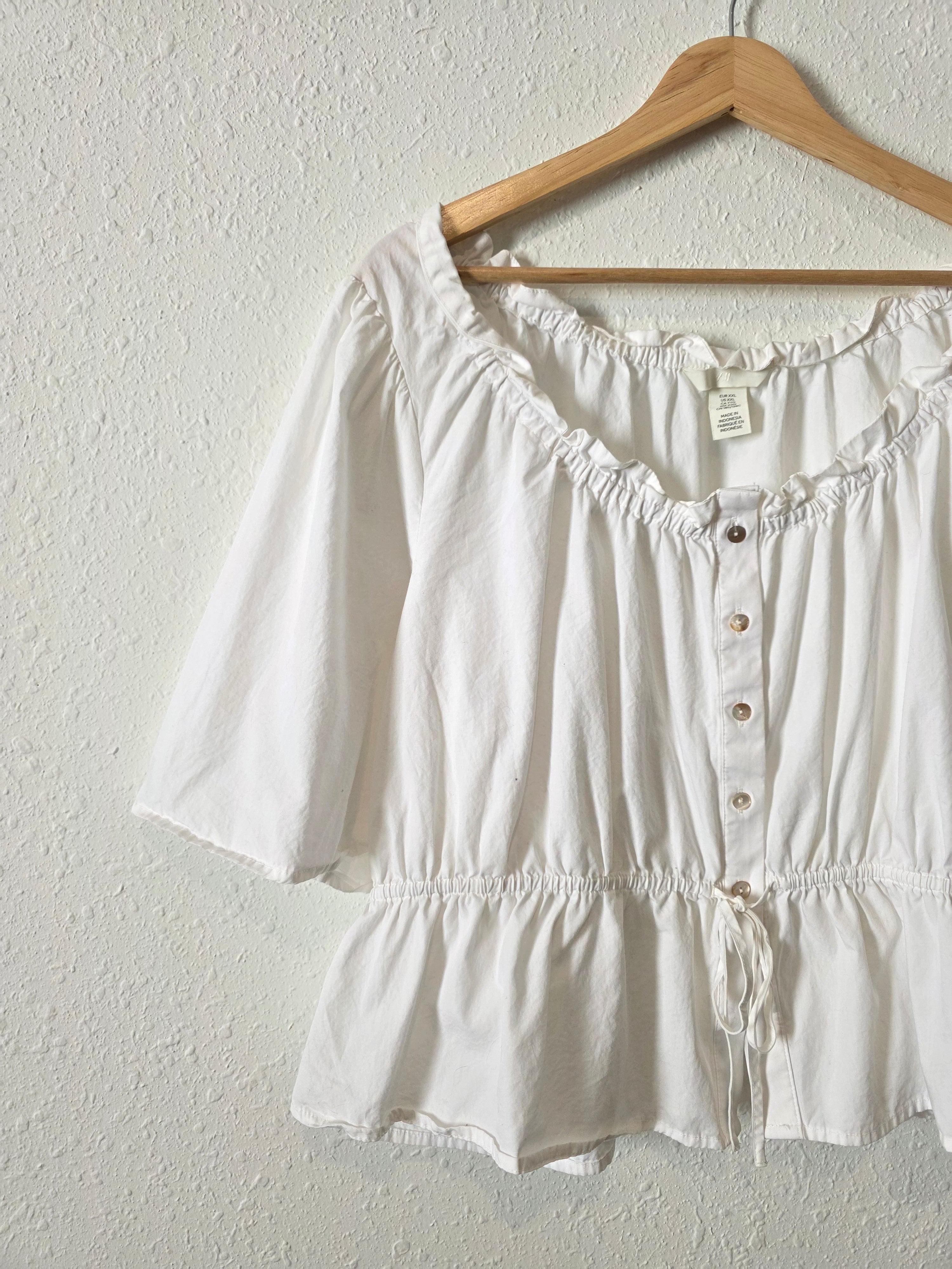 White Button Front Cotton Blouse (XXL)