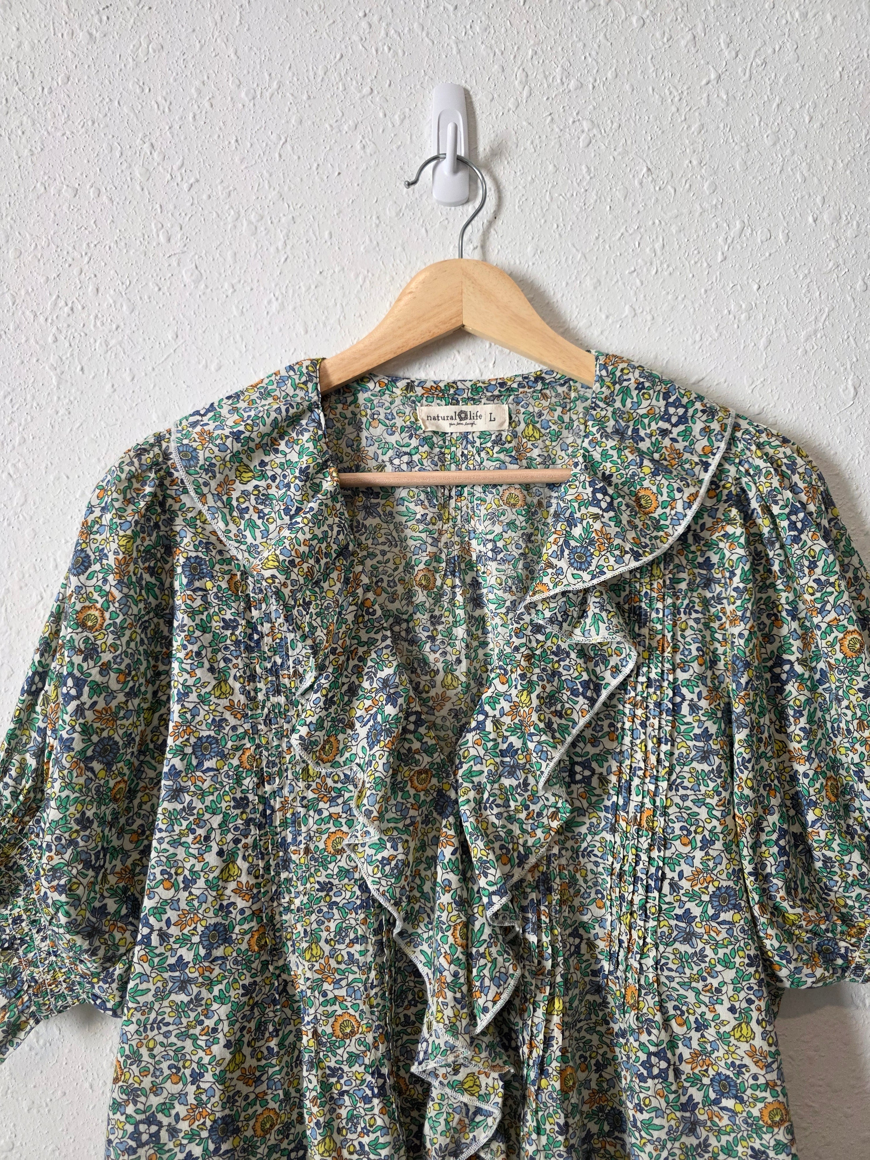 Natural Life Floral Ruffle Top (L)
