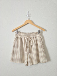 Striped Cotton Linen Blend Shorts (S)