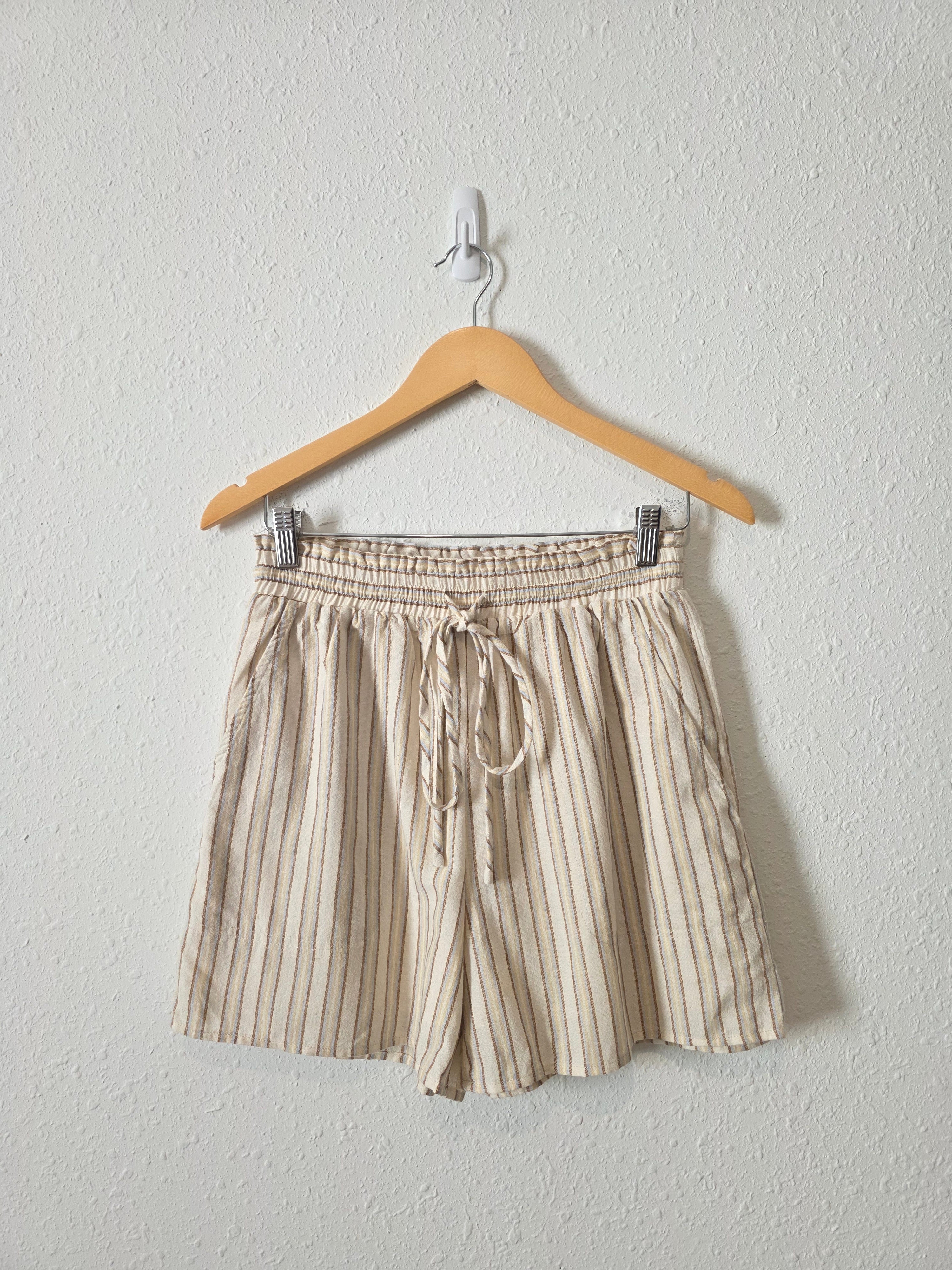 Striped Cotton Linen Blend Shorts (S)