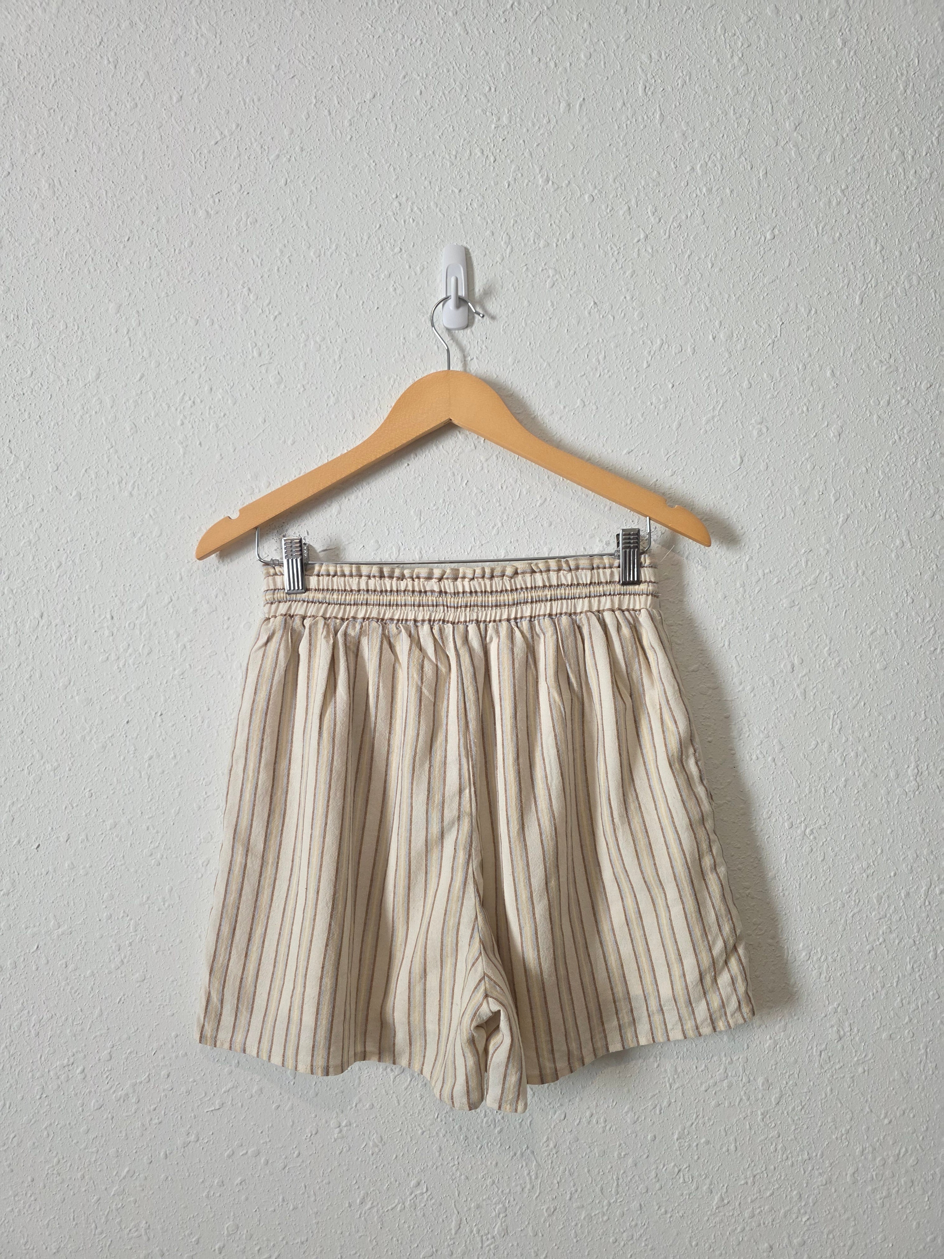 Striped Cotton Linen Blend Shorts (S)