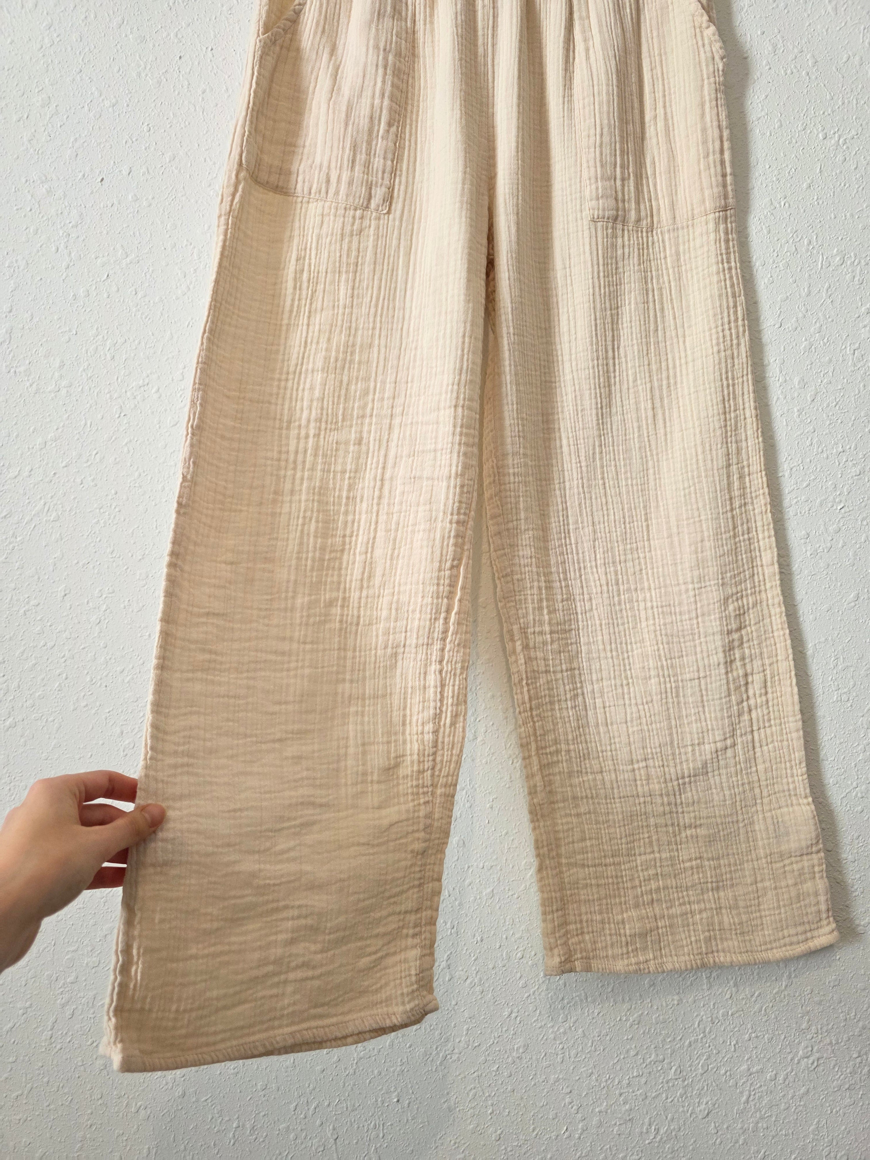 Neutral Gauze Wide Leg Pants (S)