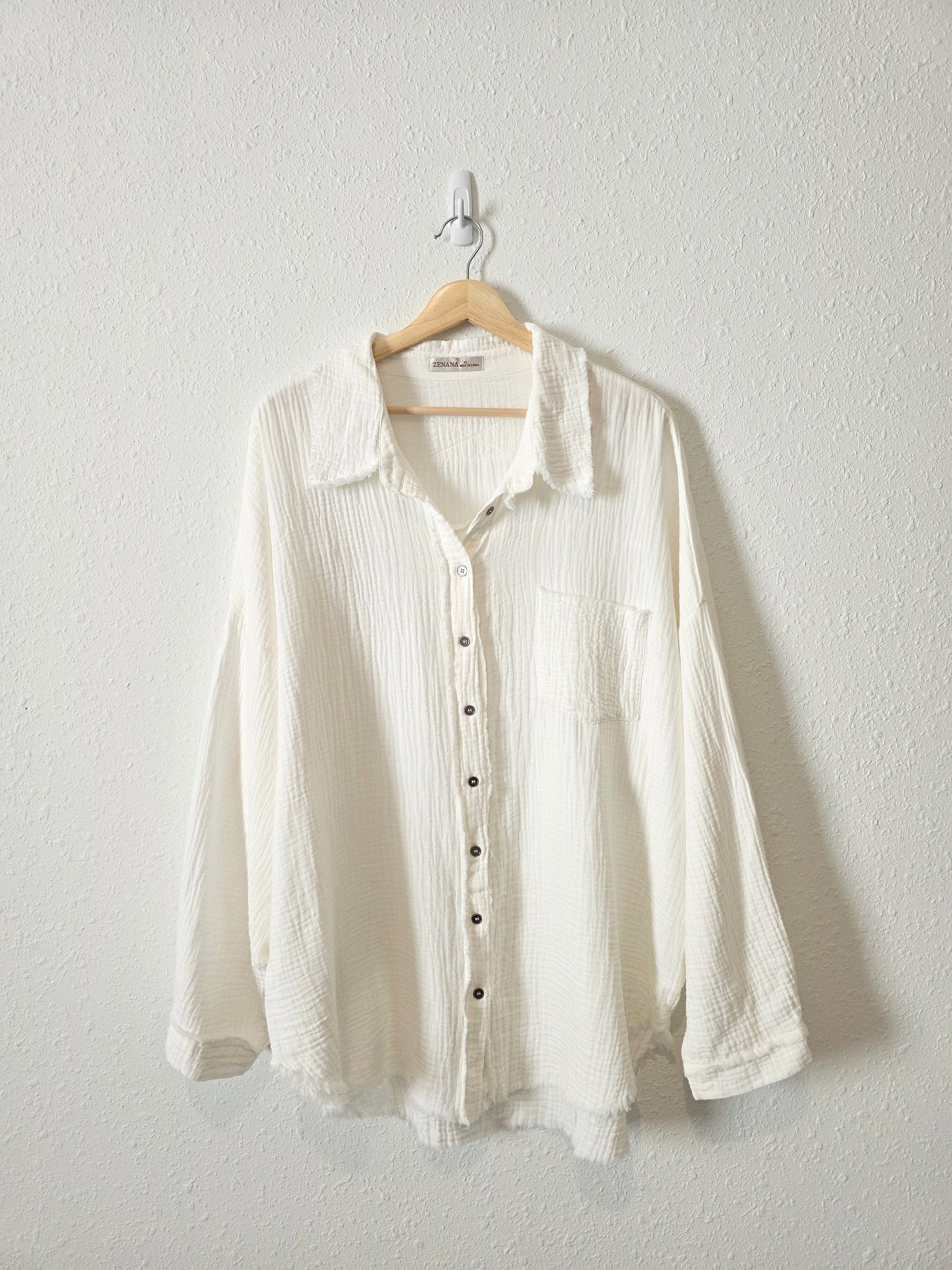Zenana Cotton Gauze Button Up (XL)