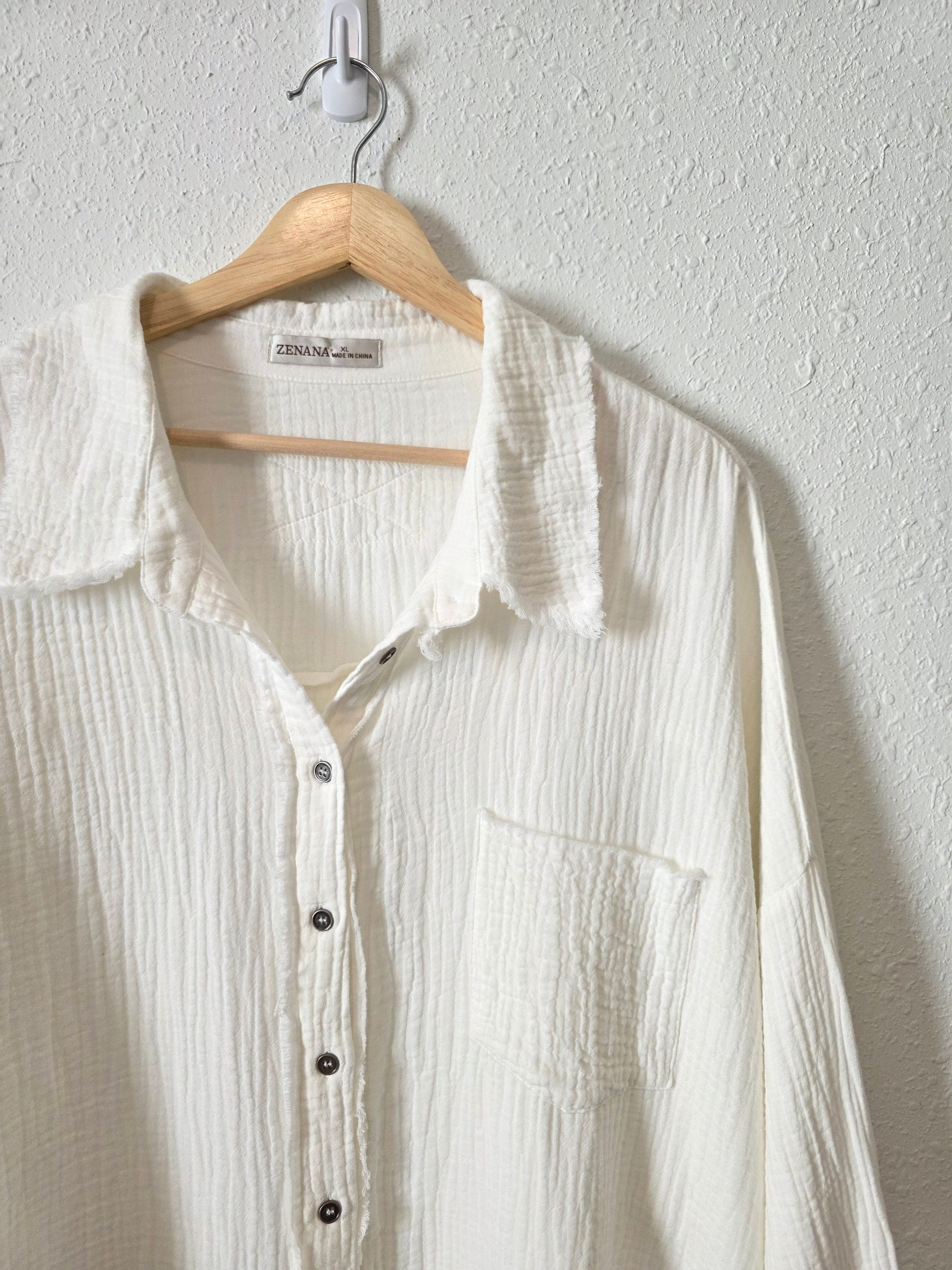 Zenana Cotton Gauze Button Up (XL)