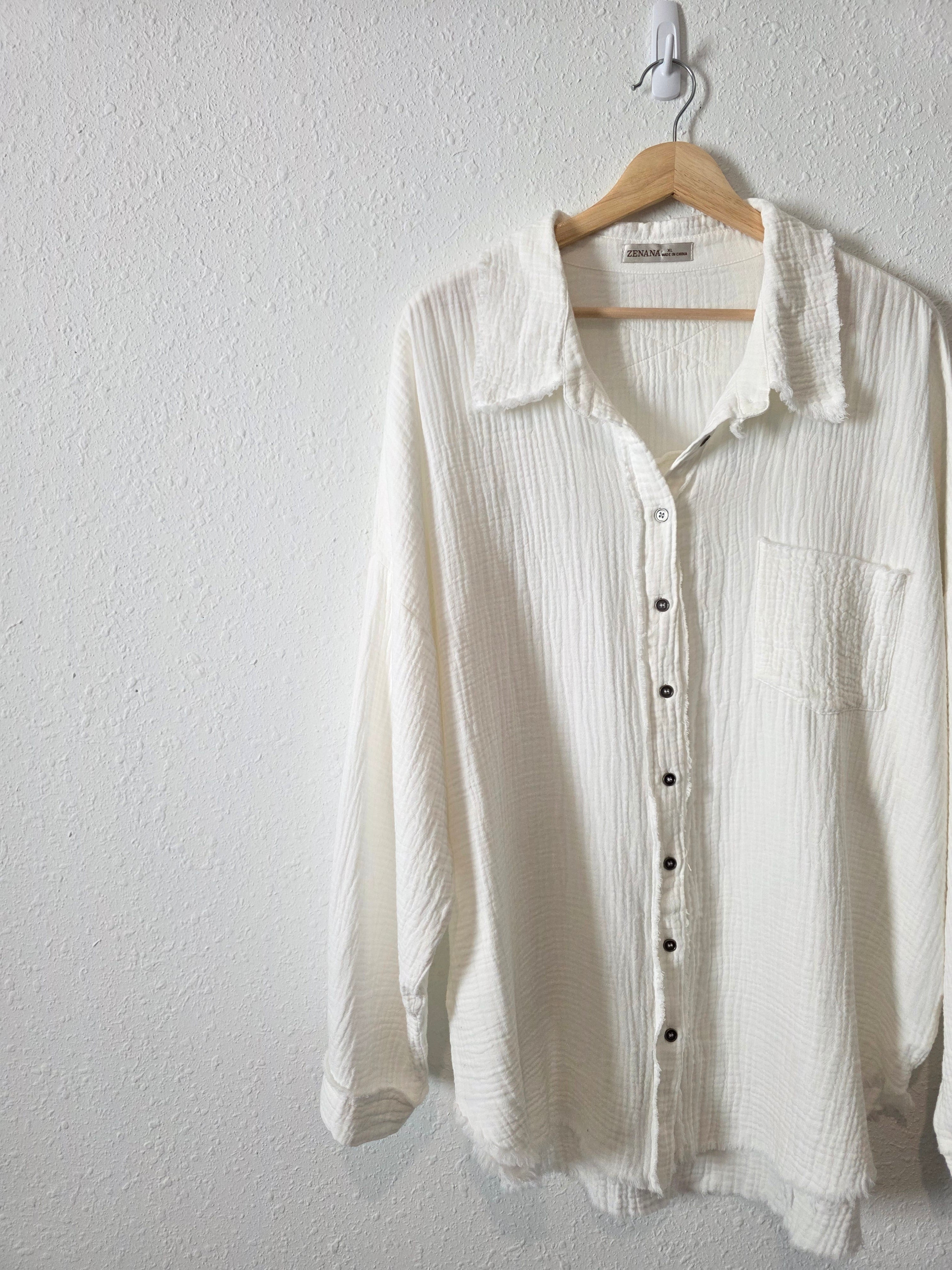 Zenana Cotton Gauze Button Up (XL)