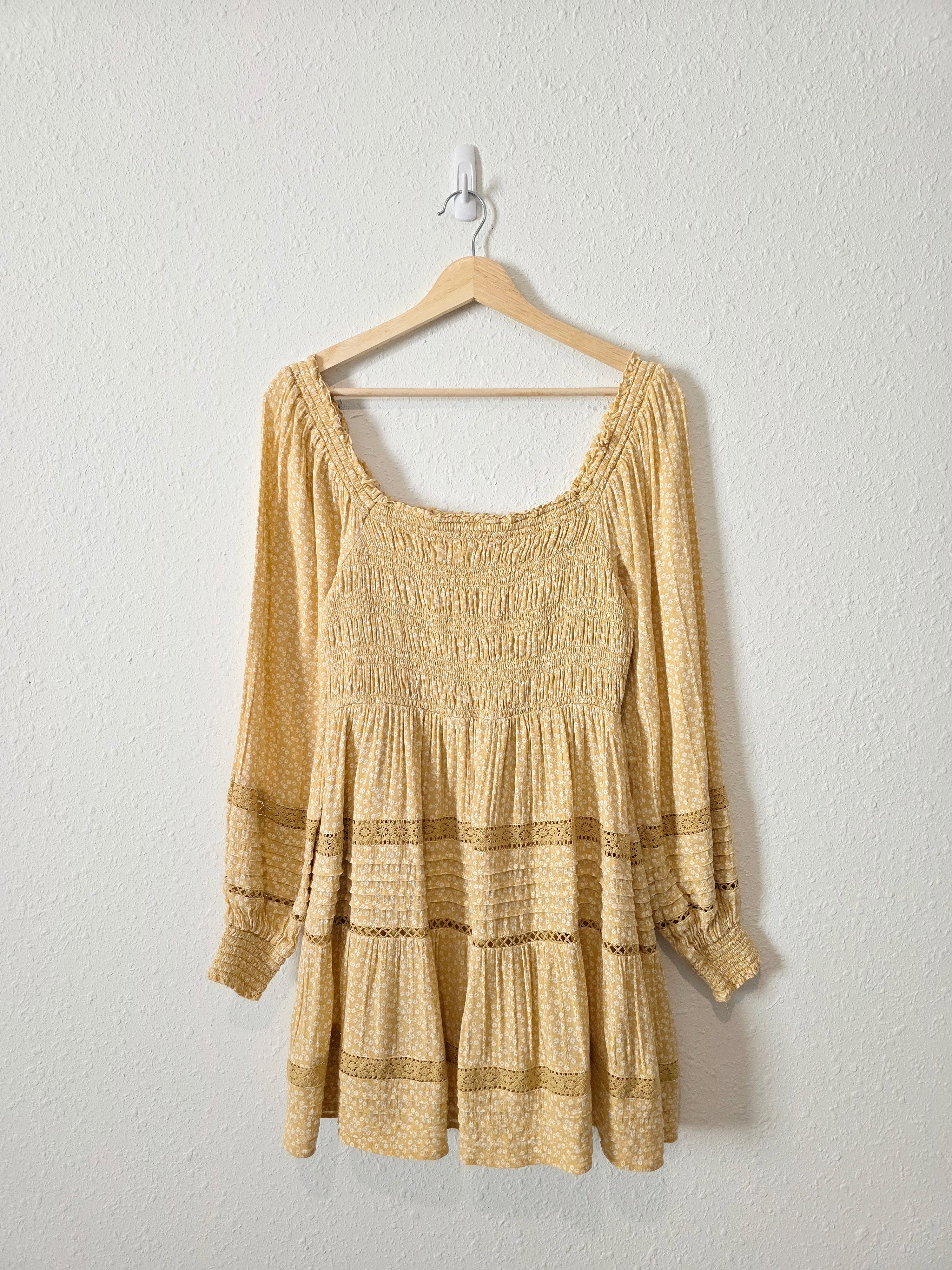 Yellow Floral Smocked Dress (S)