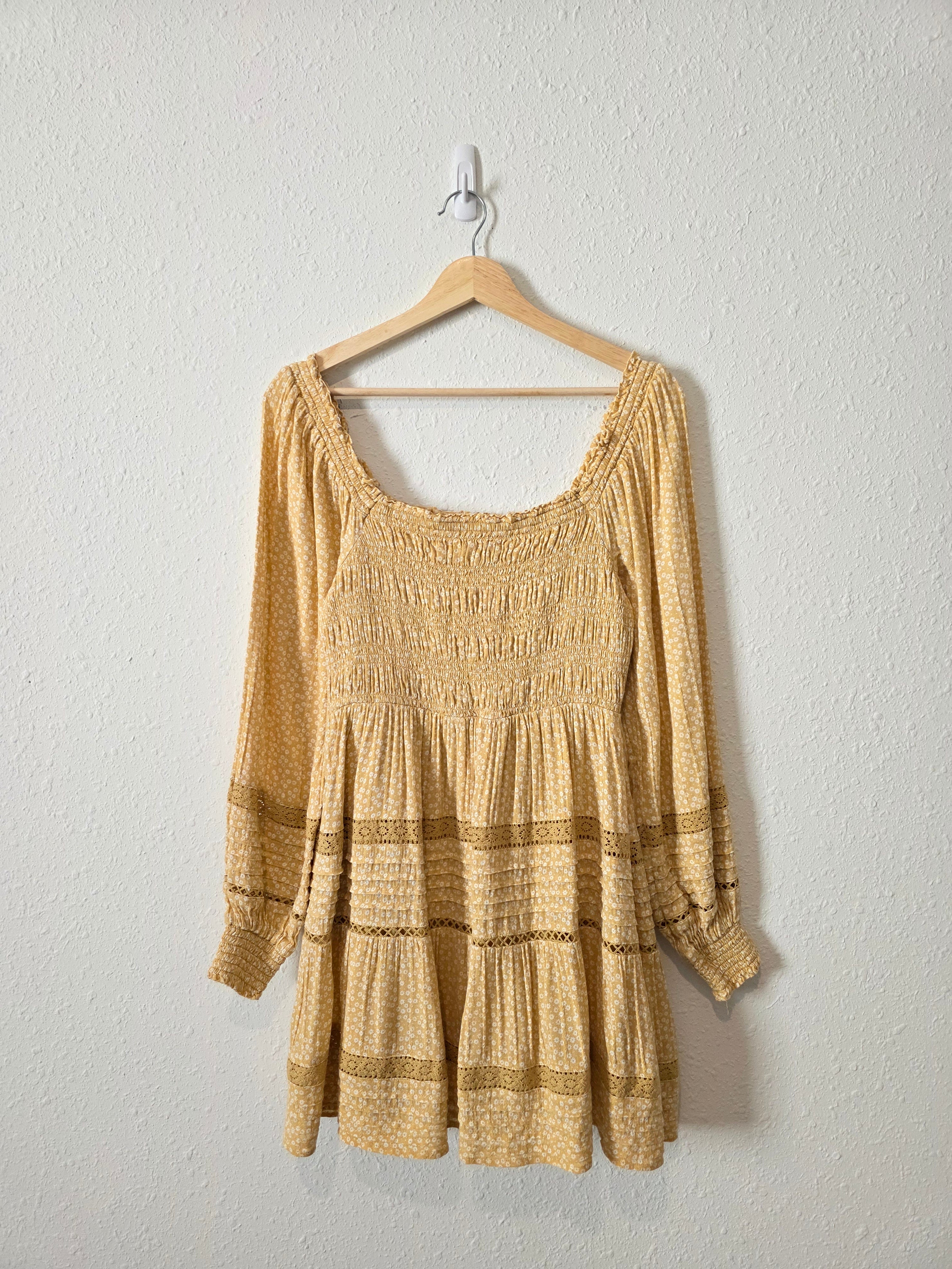 Yellow Floral Smocked Dress (S)