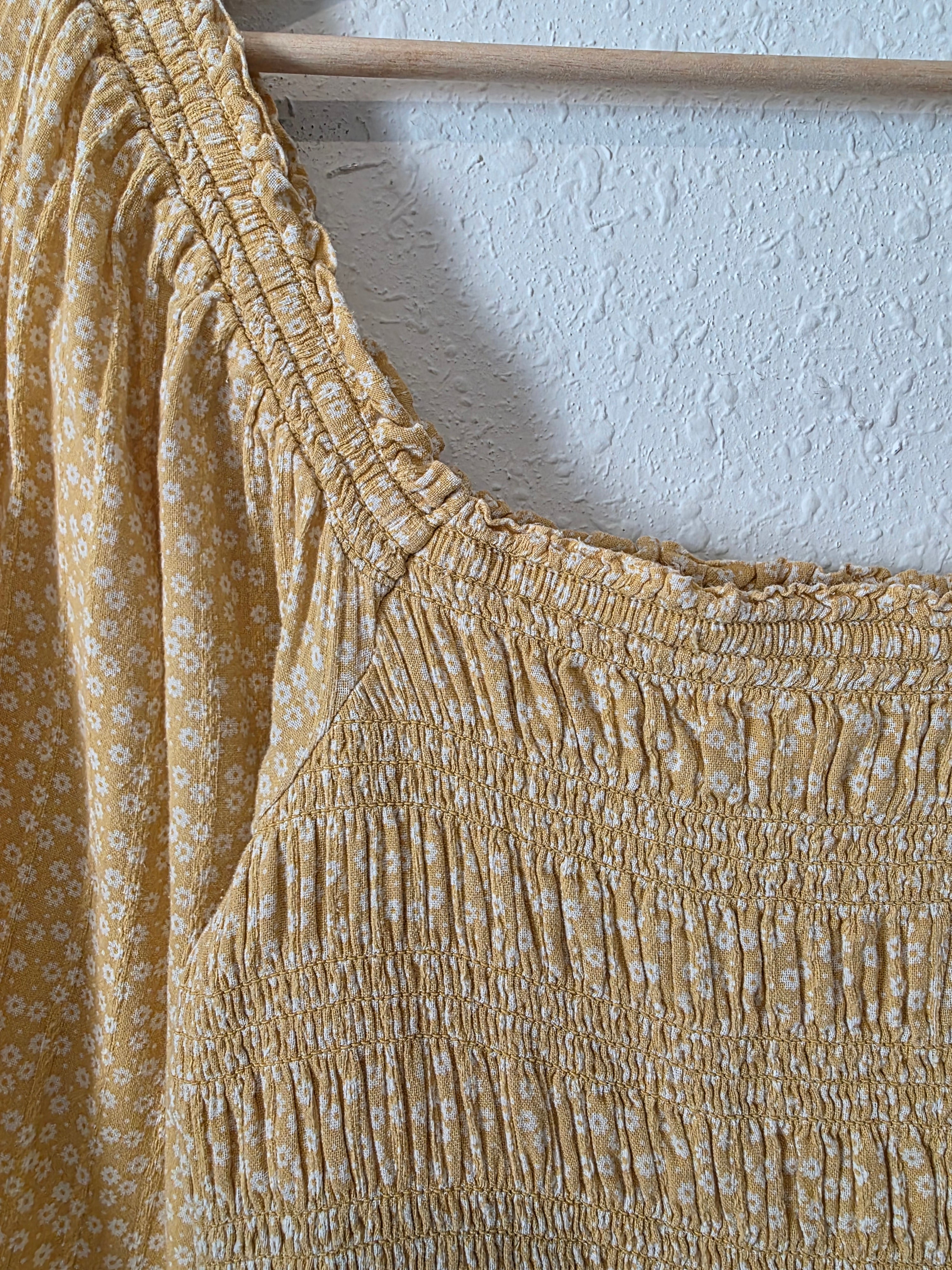 Yellow Floral Smocked Dress (S)