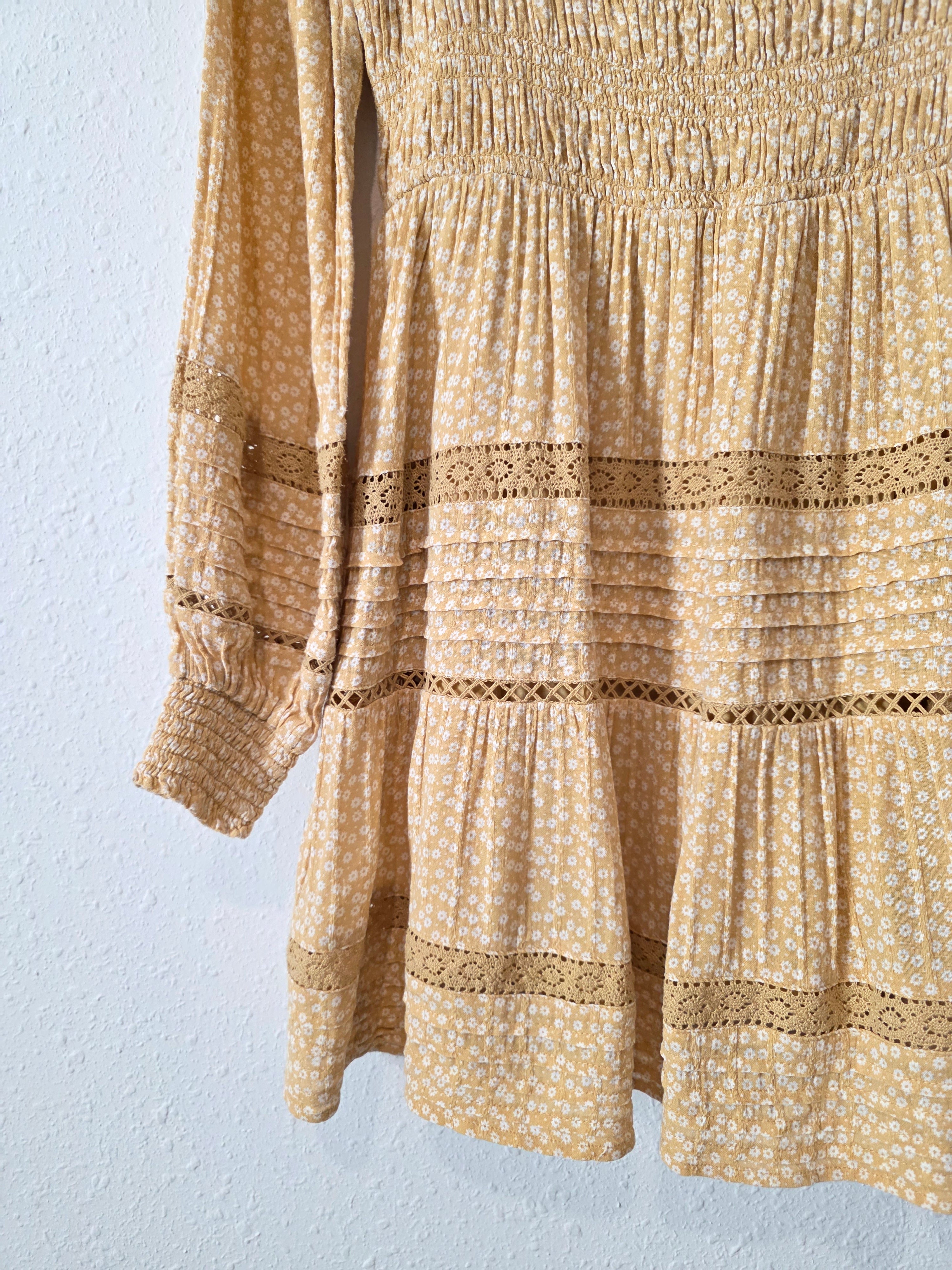 Yellow Floral Smocked Dress (S)
