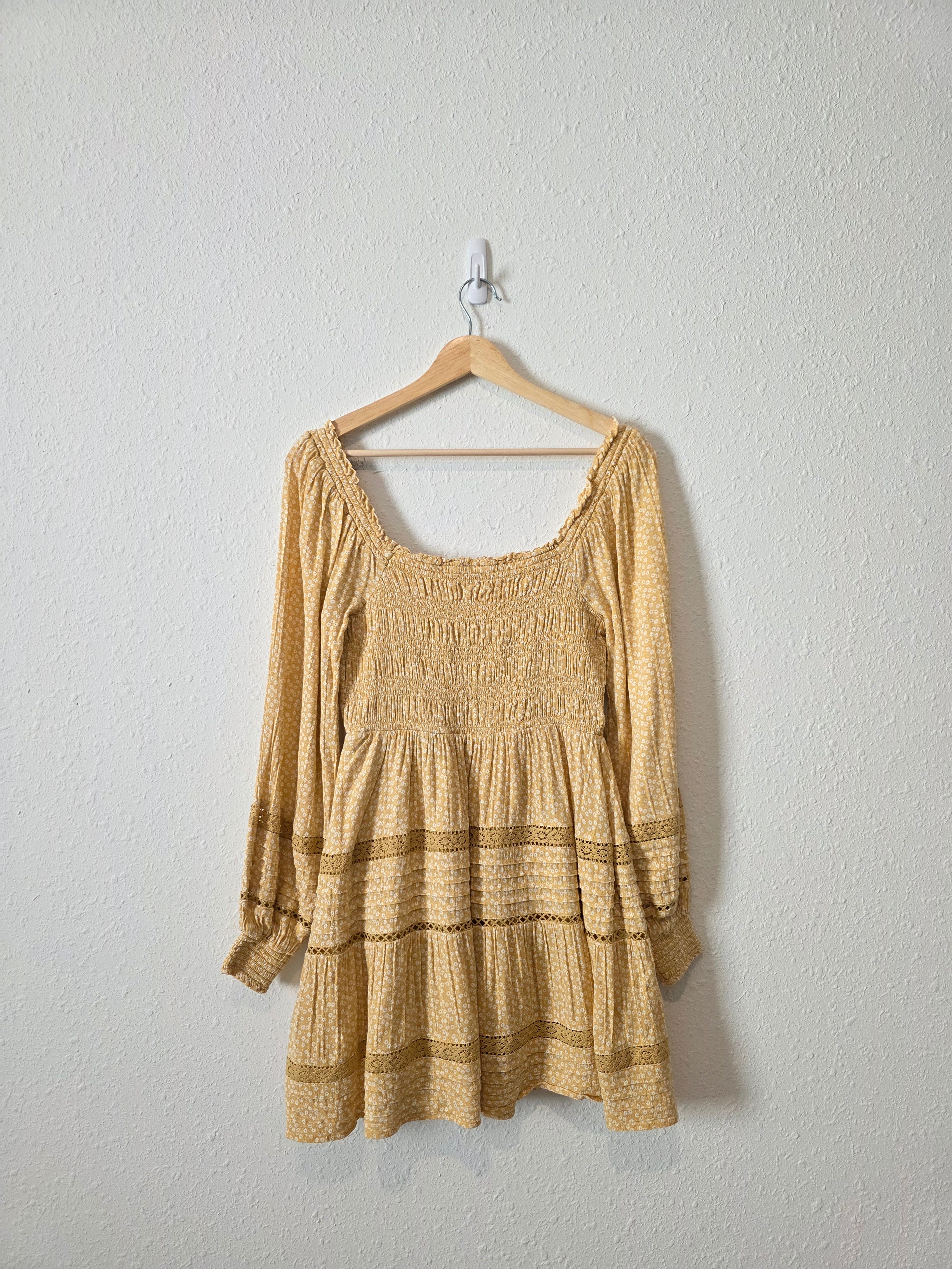 Yellow Floral Smocked Dress (S)