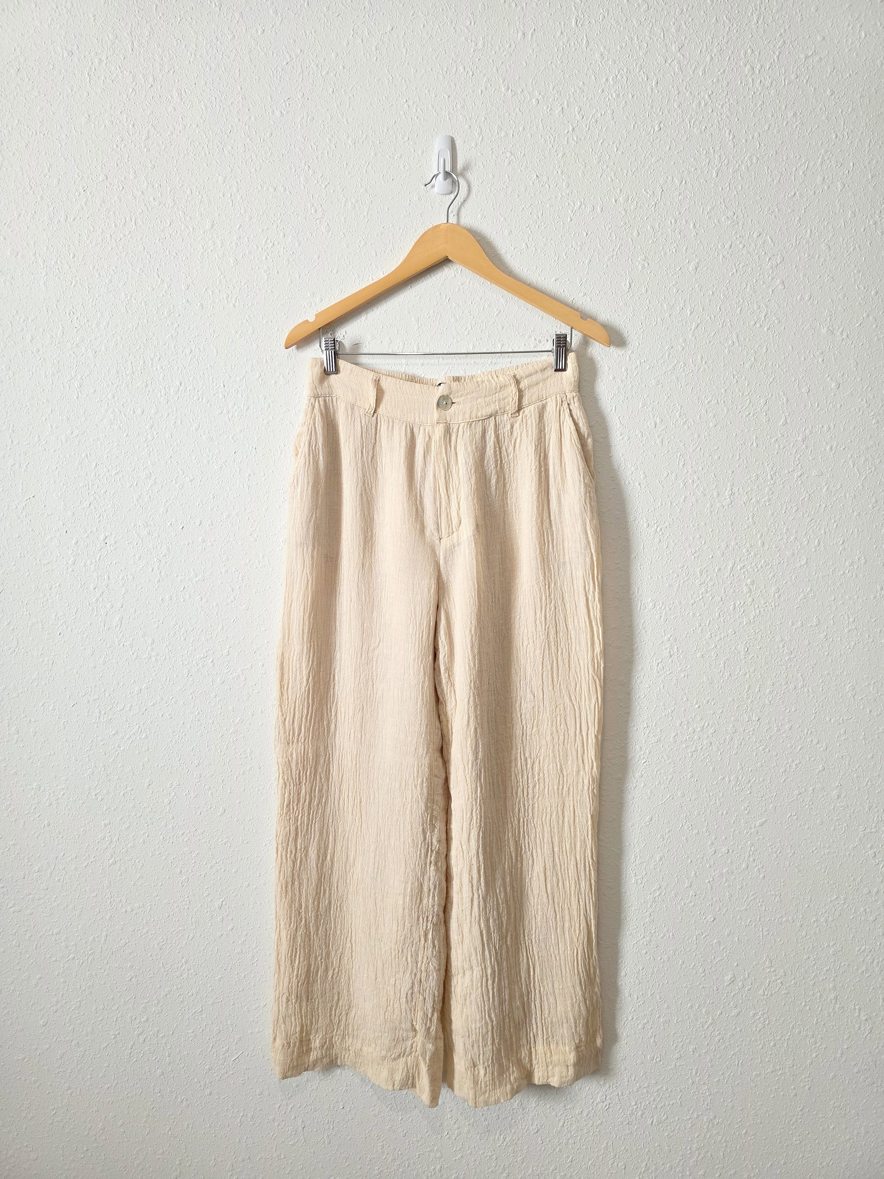 Textured Linen Wide Leg Pants (S)