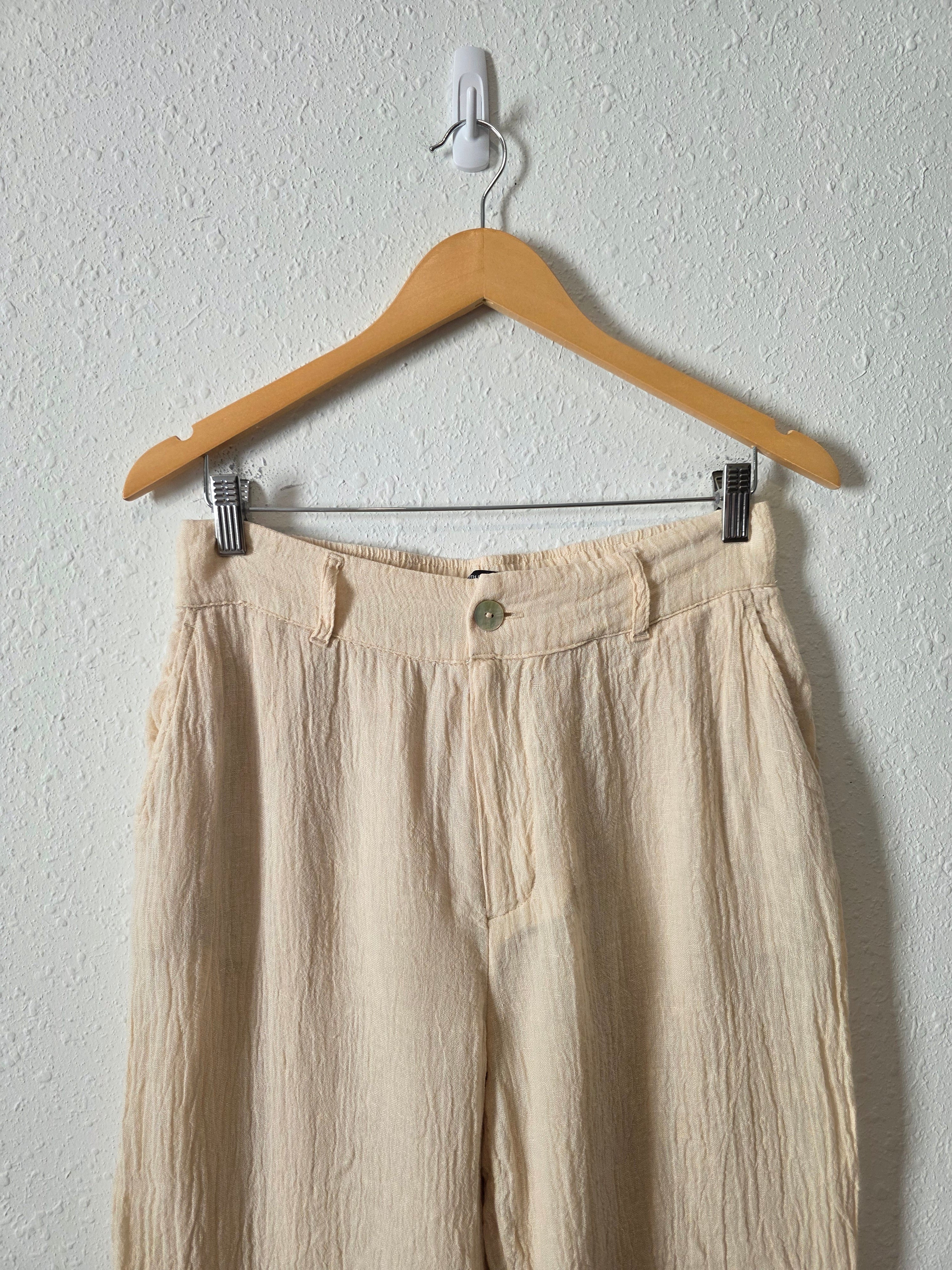 Textured Linen Wide Leg Pants (S)