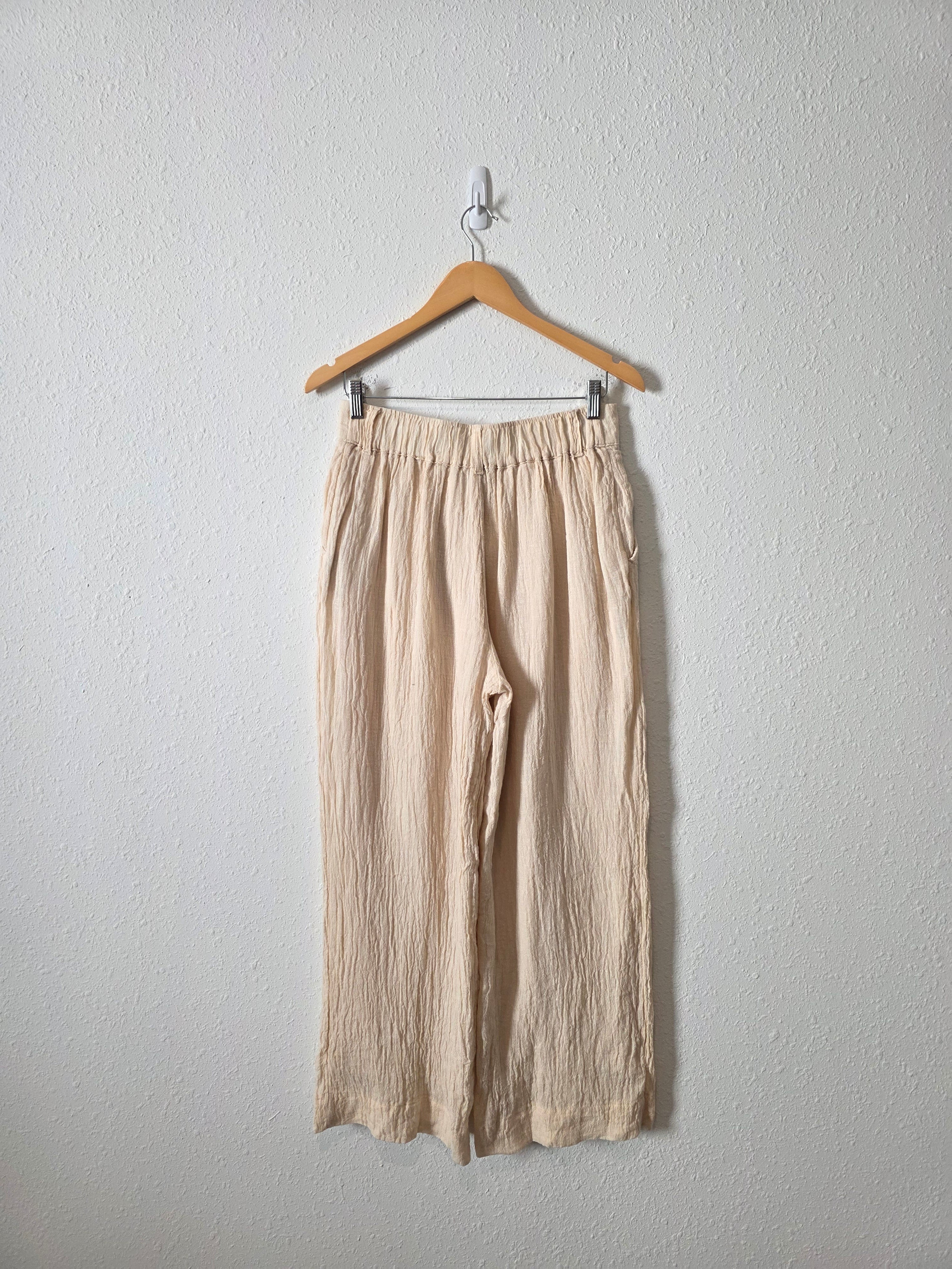 Textured Linen Wide Leg Pants (S)