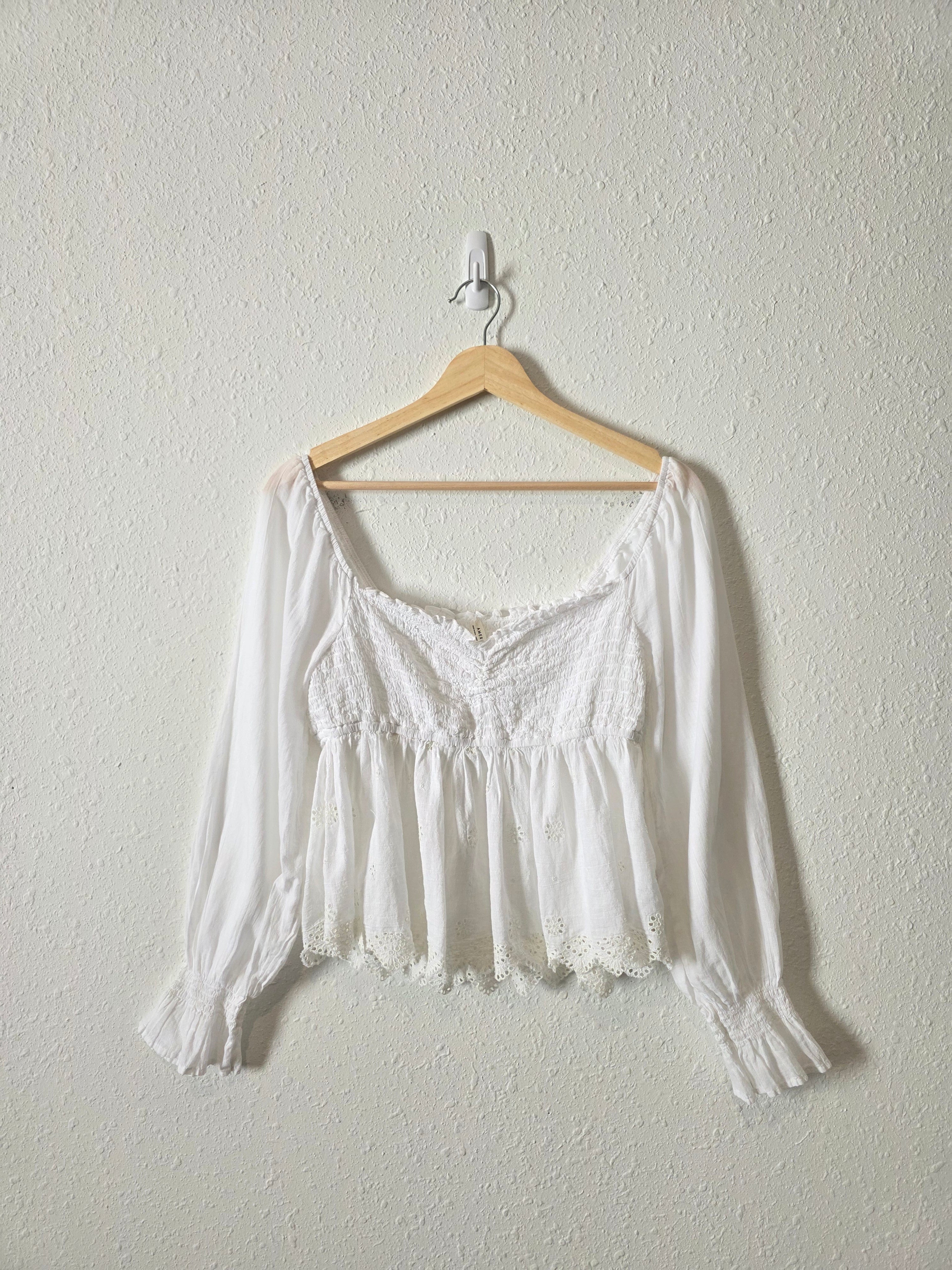Smocked Eyelet Puff Sleeve Top (M)