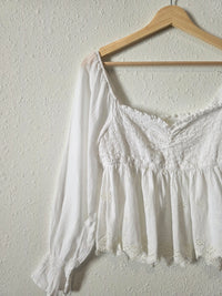 Smocked Eyelet Puff Sleeve Top (M)