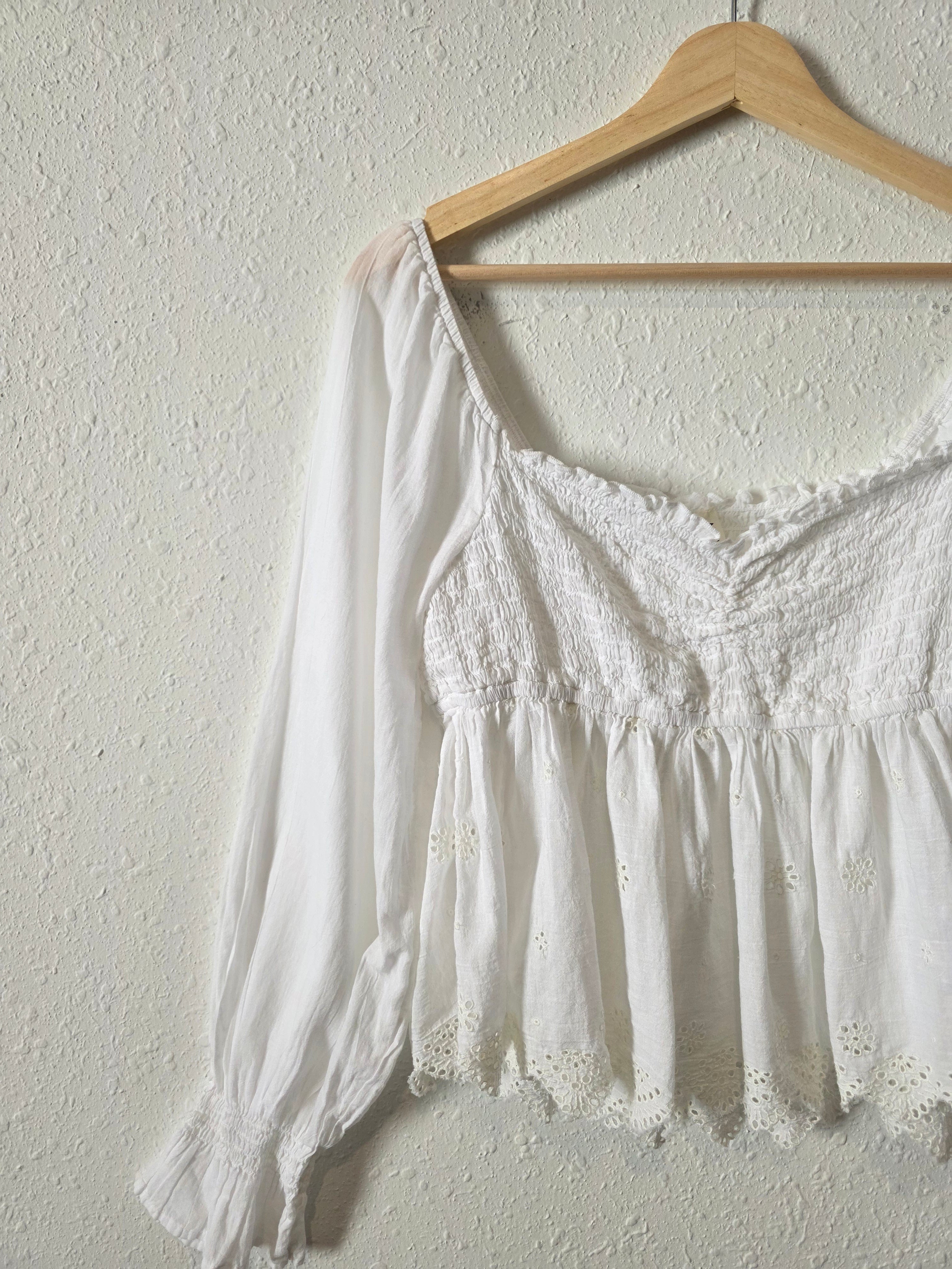 Smocked Eyelet Puff Sleeve Top (M)
