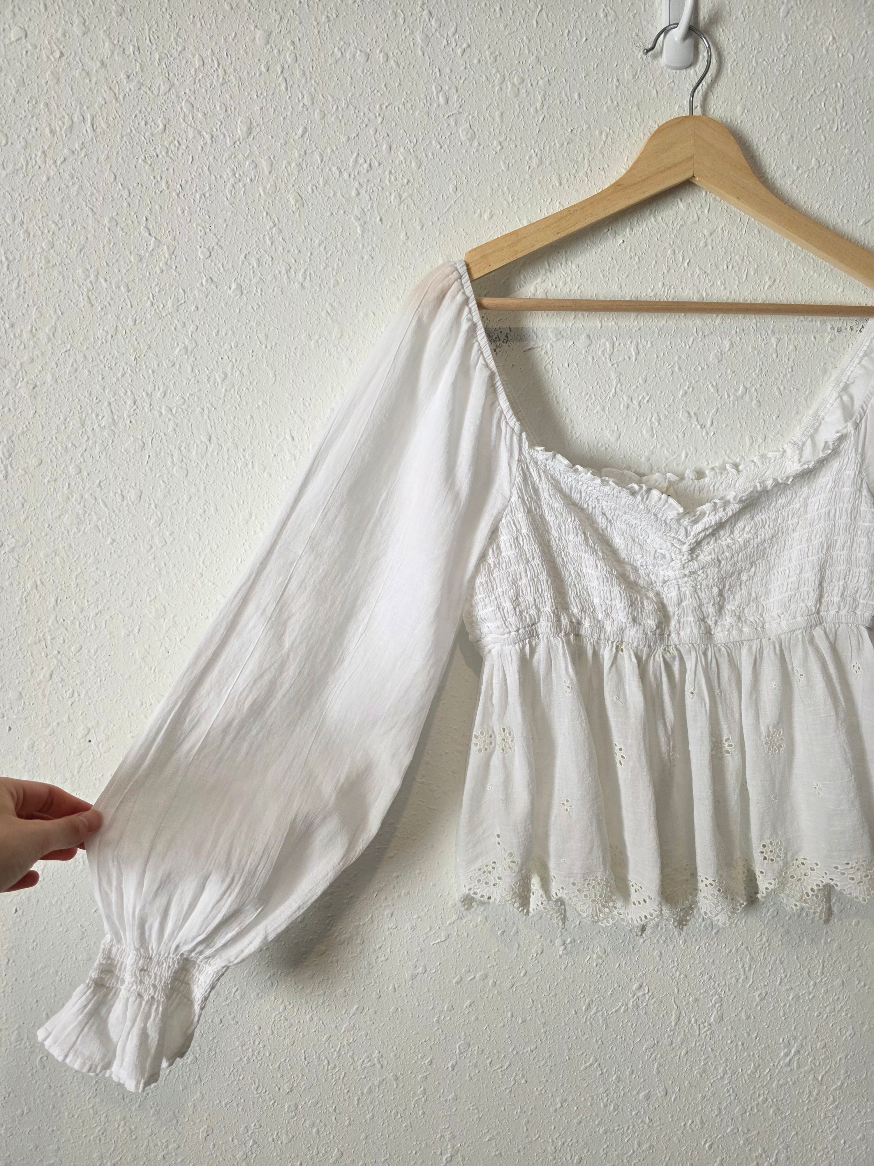 Smocked Eyelet Puff Sleeve Top (M)