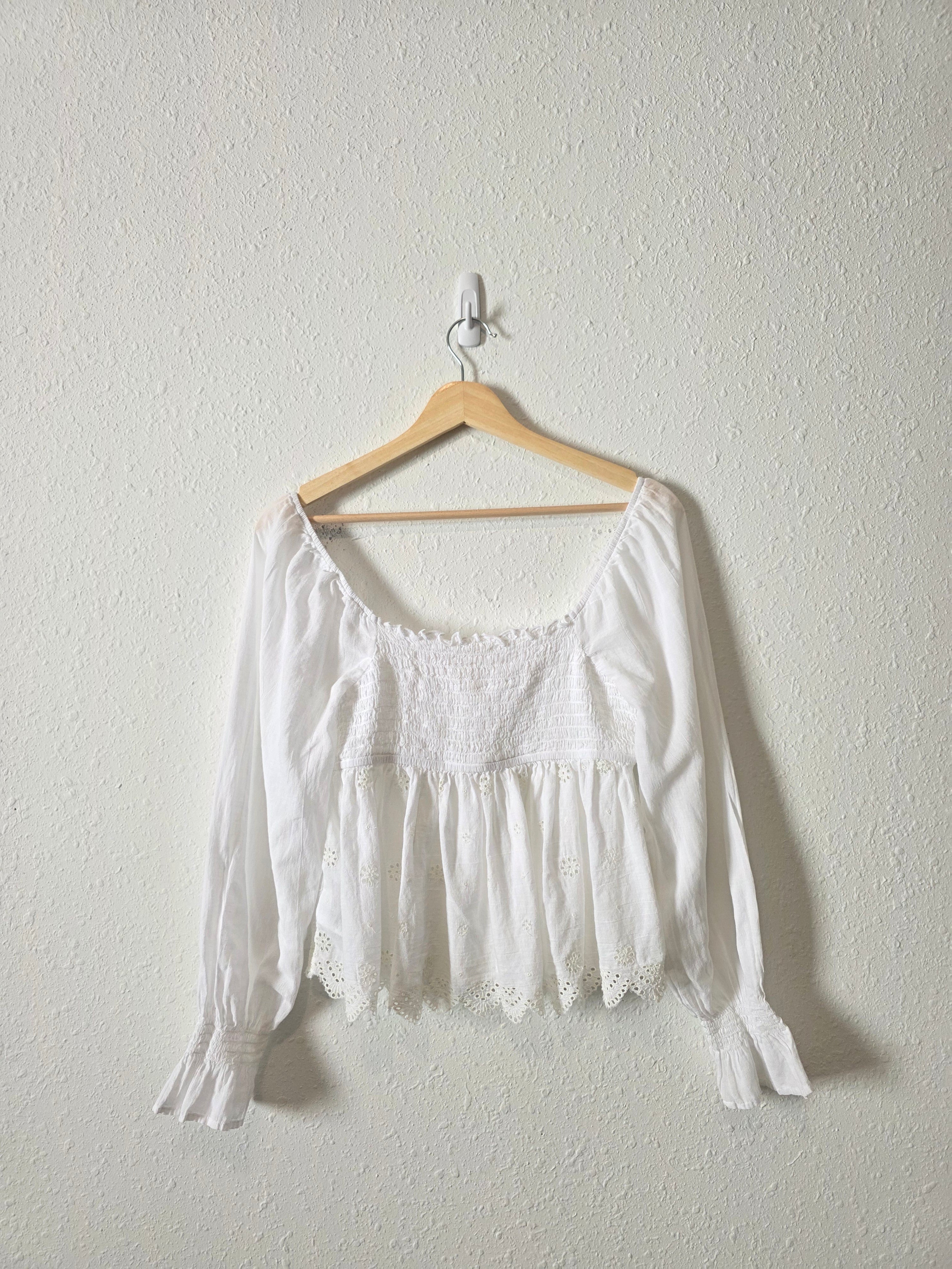 Smocked Eyelet Puff Sleeve Top (M)