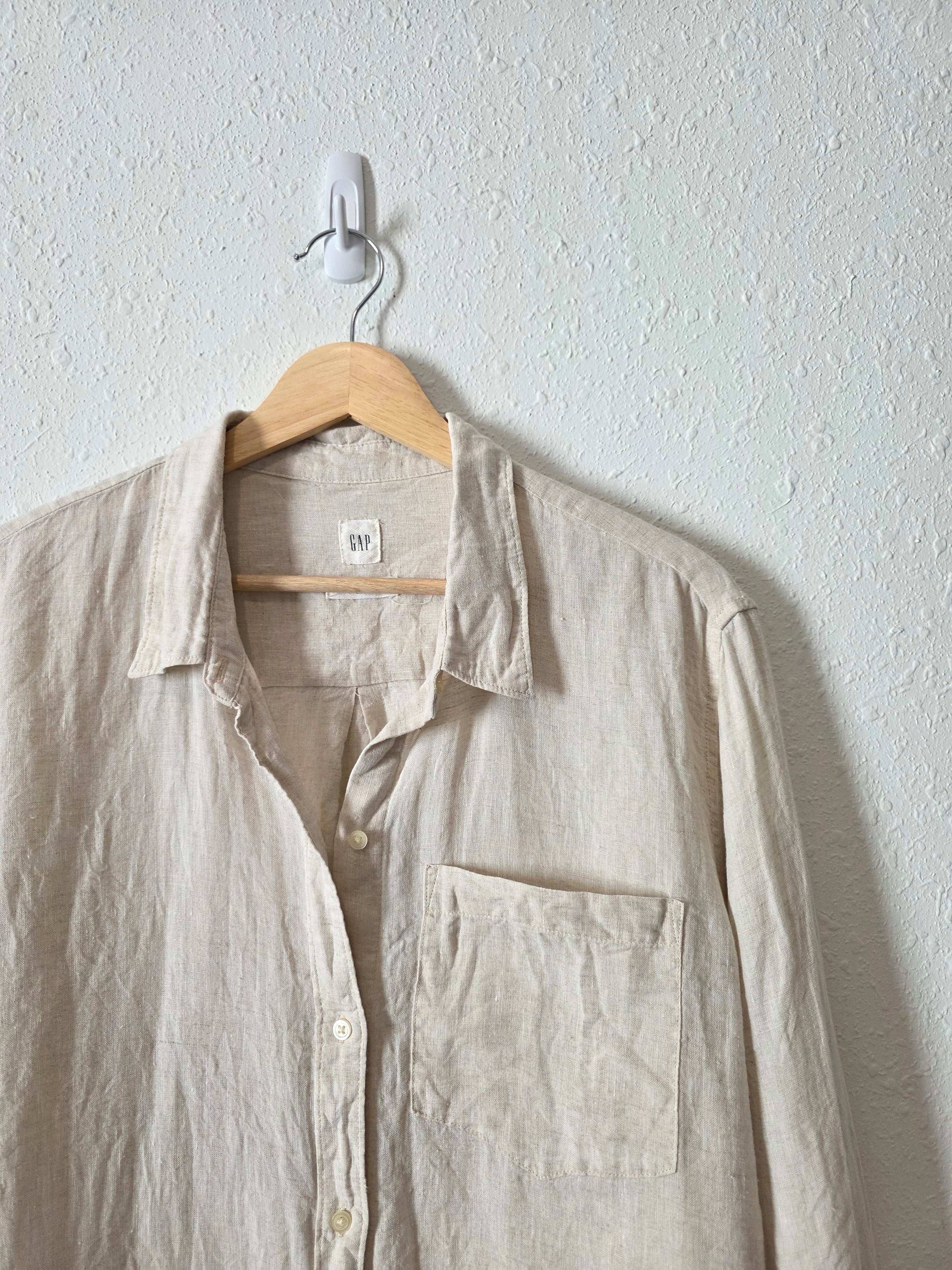 Gap Neutral Linen Button Up (L)