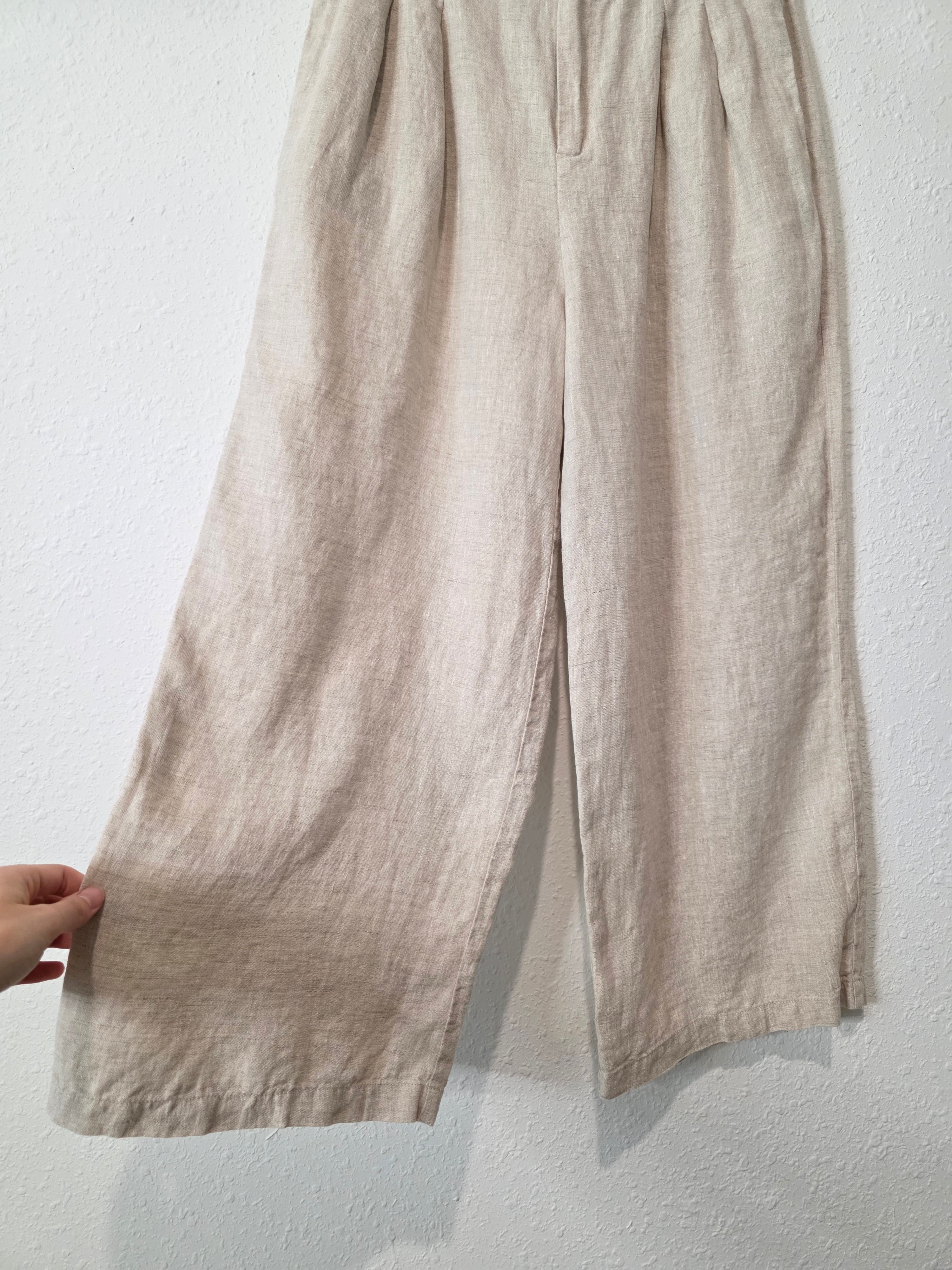 Neutral Wide Leg Linen Pants (M)