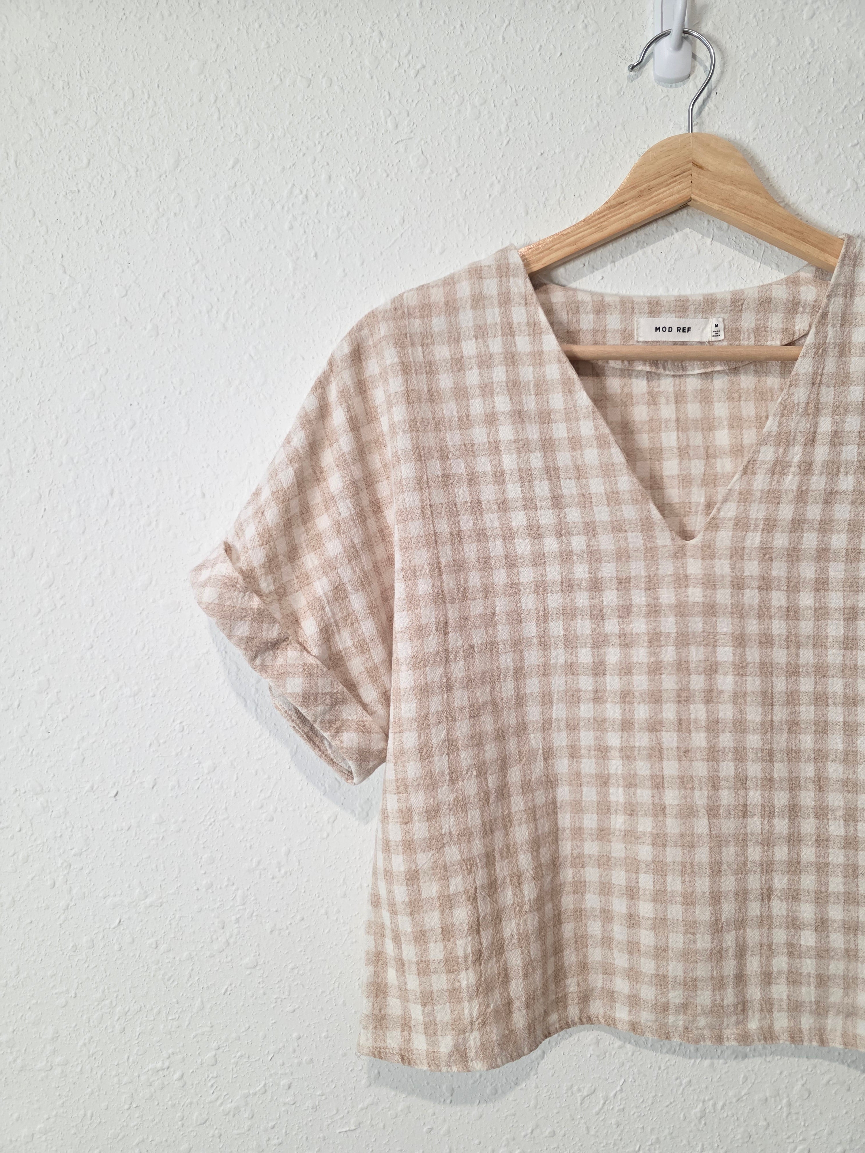Mod Ref Cotton Linen Gingham Top (M)