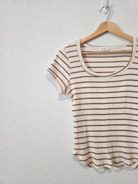 Brown Striped Ribbed Tee (L)