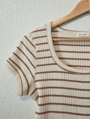 Brown Striped Ribbed Tee (L)