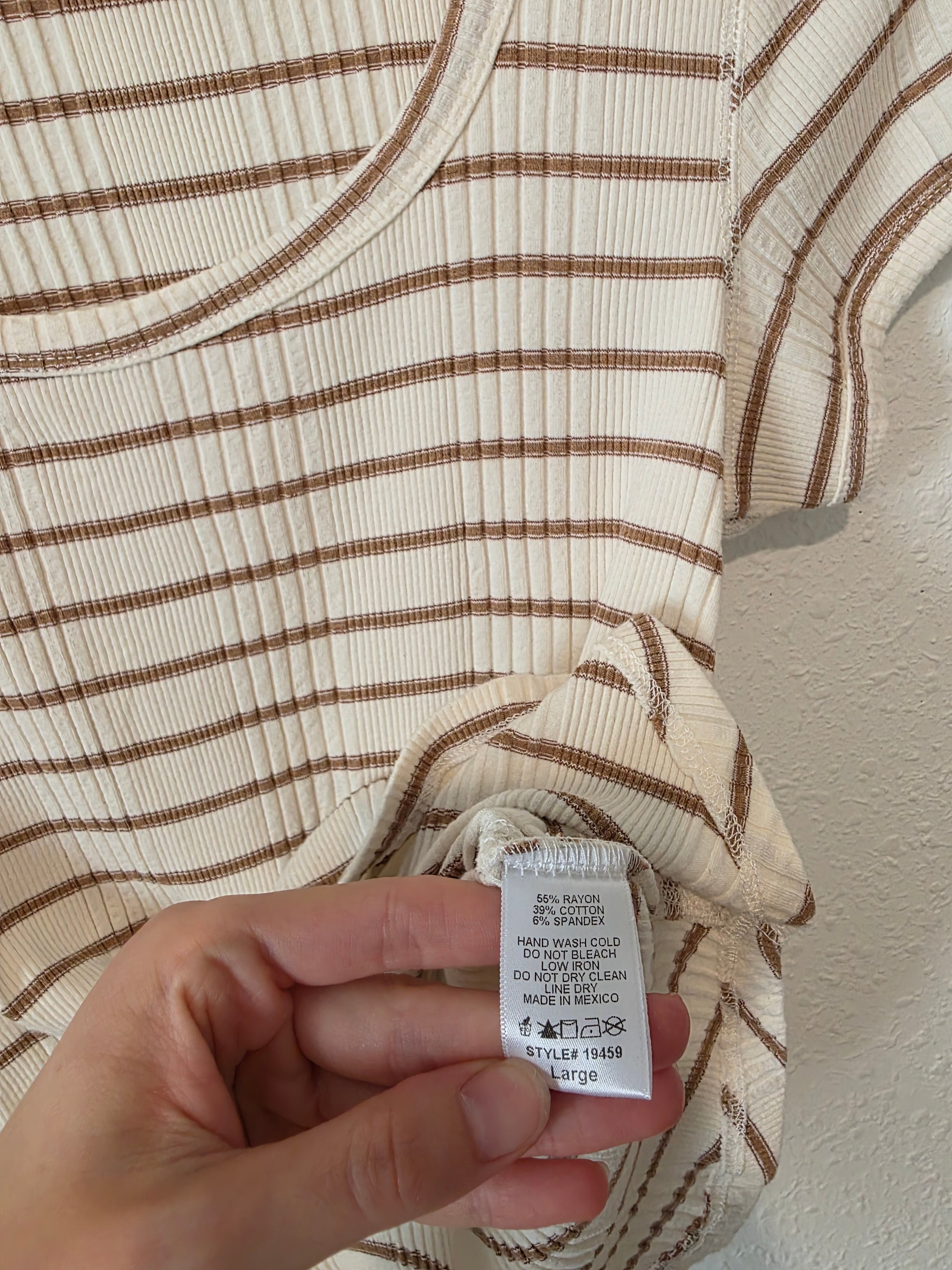 Brown Striped Ribbed Tee (L)