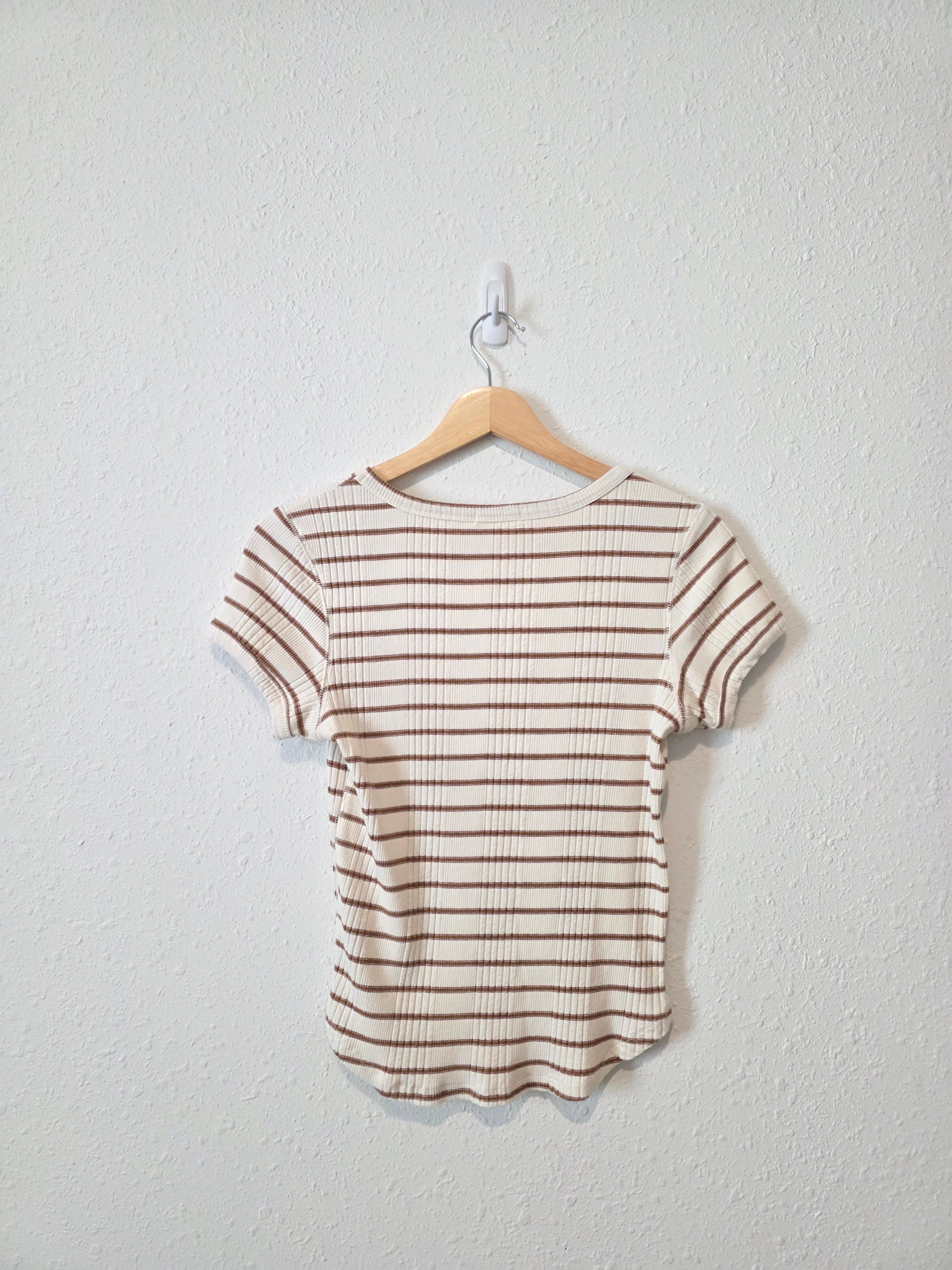 Brown Striped Ribbed Tee (L)