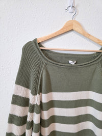 Aerie Green Striped Cotton Sweater (L)