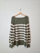 Aerie Green Striped Cotton Sweater (L)