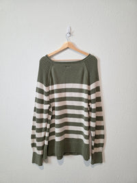 Aerie Green Striped Cotton Sweater (L)