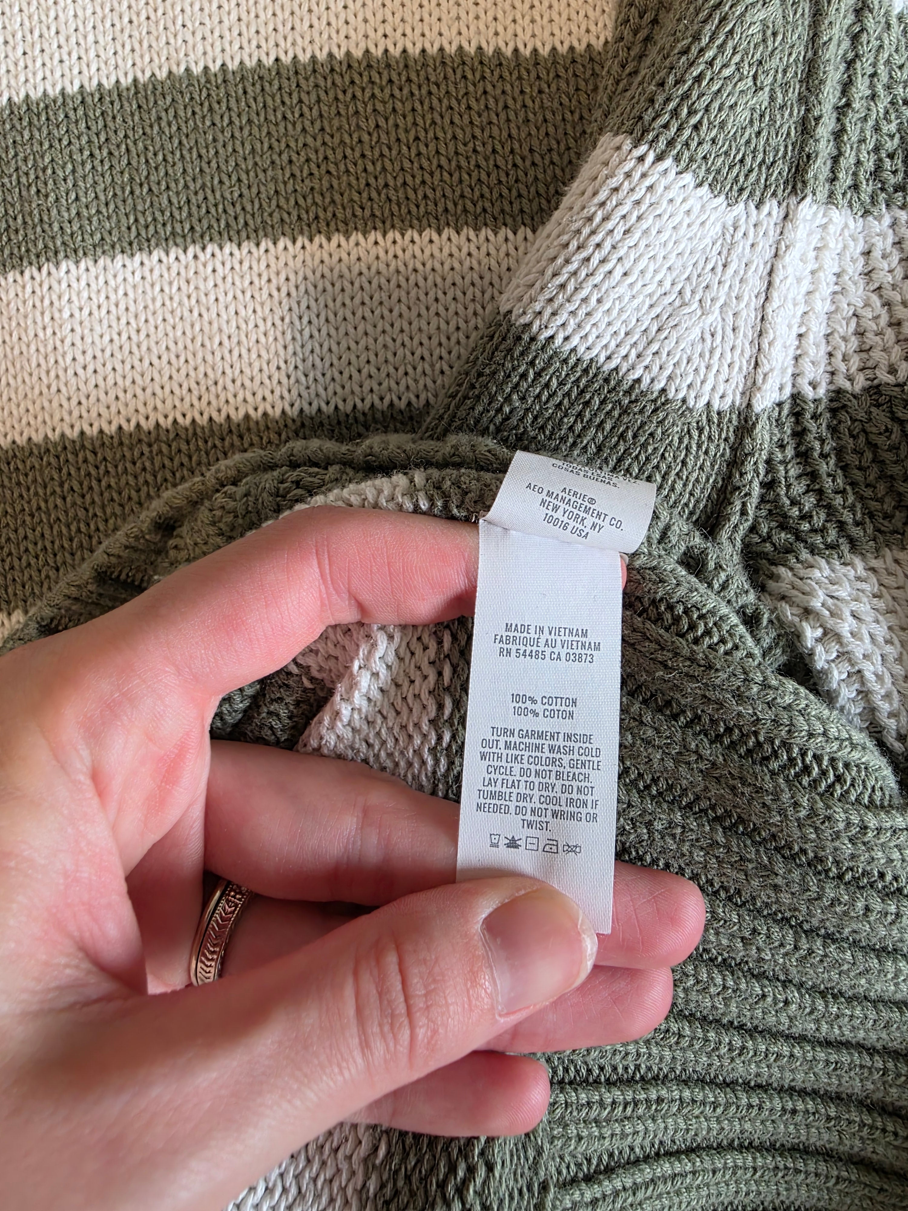 Aerie Green Striped Cotton Sweater (L)